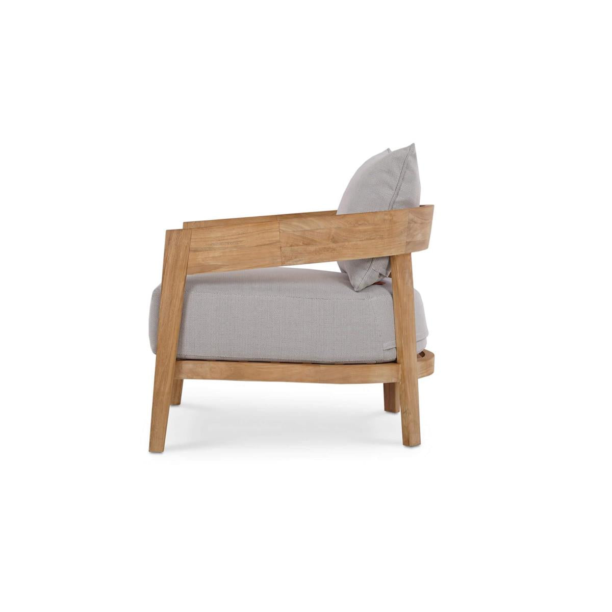 Bramble Raleigh Teak Single Seater w/ Seat & Back Cushions - Outdoor Teak — Natural Teak Fine Sanded / Sunbrella Sand Cream