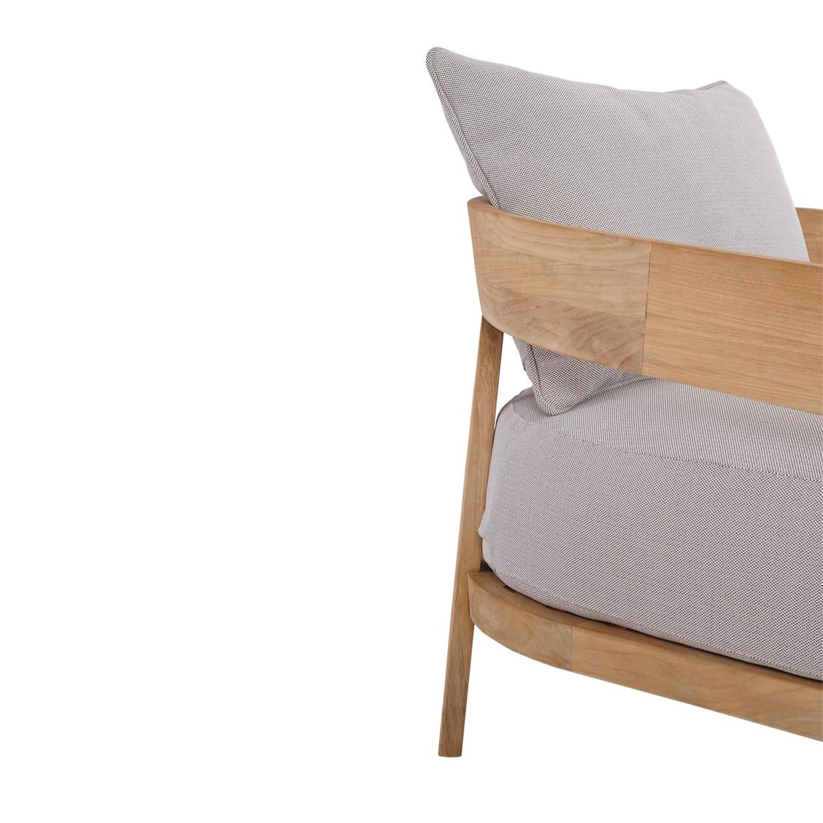 Bramble Raleigh Teak Single Seater w/ Seat & Back Cushions - Outdoor Teak — Natural Teak Fine Sanded / Sunbrella Sand Cream