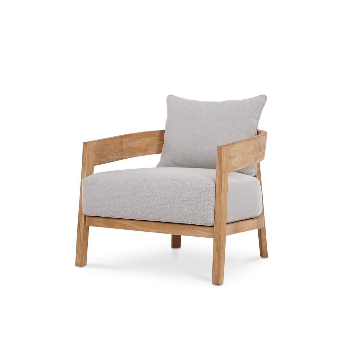 Bramble Raleigh Teak Single Seater w/ Seat & Back Cushions - Outdoor Teak — Natural Teak Fine Sanded / Sunbrella Sand Cream
