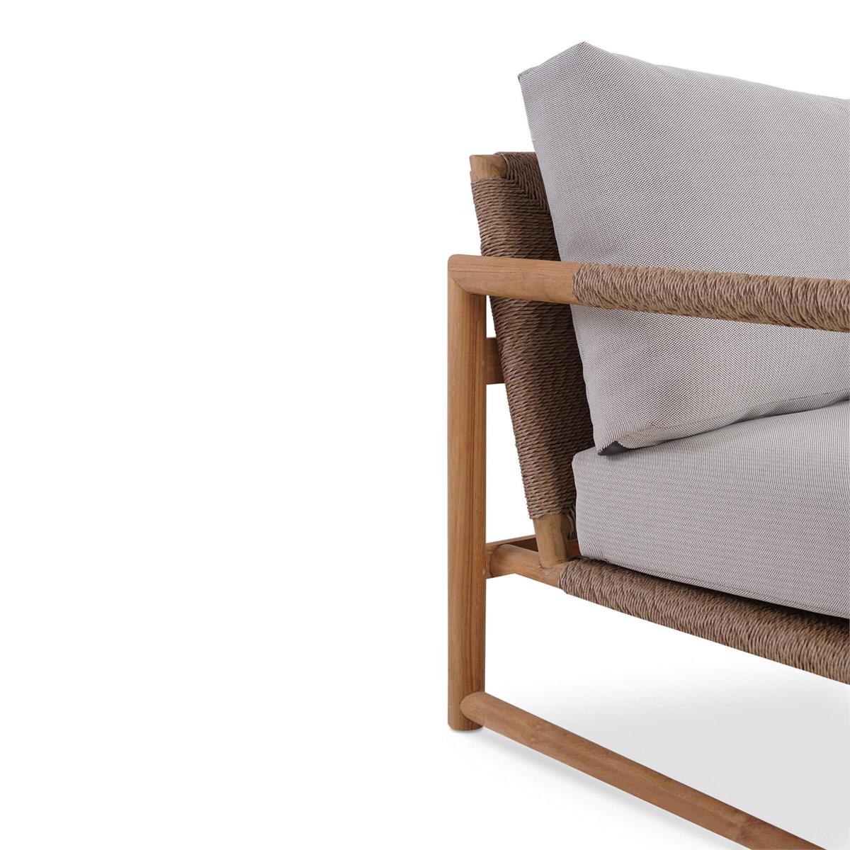 Bramble Jackson 3 Seater w/ Seat & Back Cushions - Outdoor Teak — Natural Teak Fine Sanded / Sunbrella Sand Cream