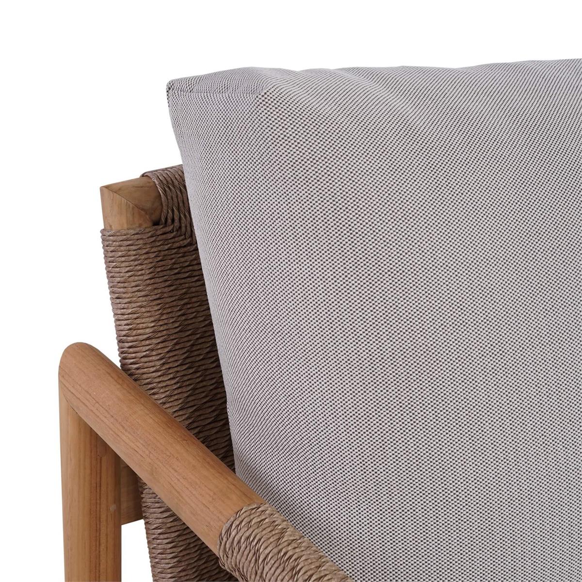 Bramble Jackson 3 Seater w/ Seat & Back Cushions - Outdoor Teak — Natural Teak Fine Sanded / Sunbrella Sand Cream