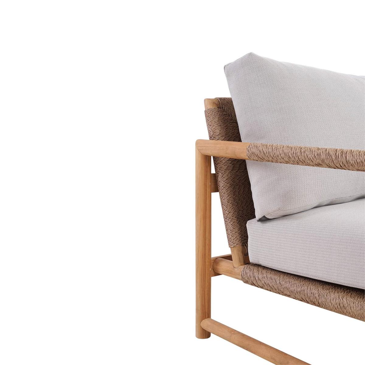 Bramble Jackson 3 Seater w/ Seat & Back Cushions - Outdoor Teak — Natural Teak Fine Sanded / Sunbrella Sand Cream