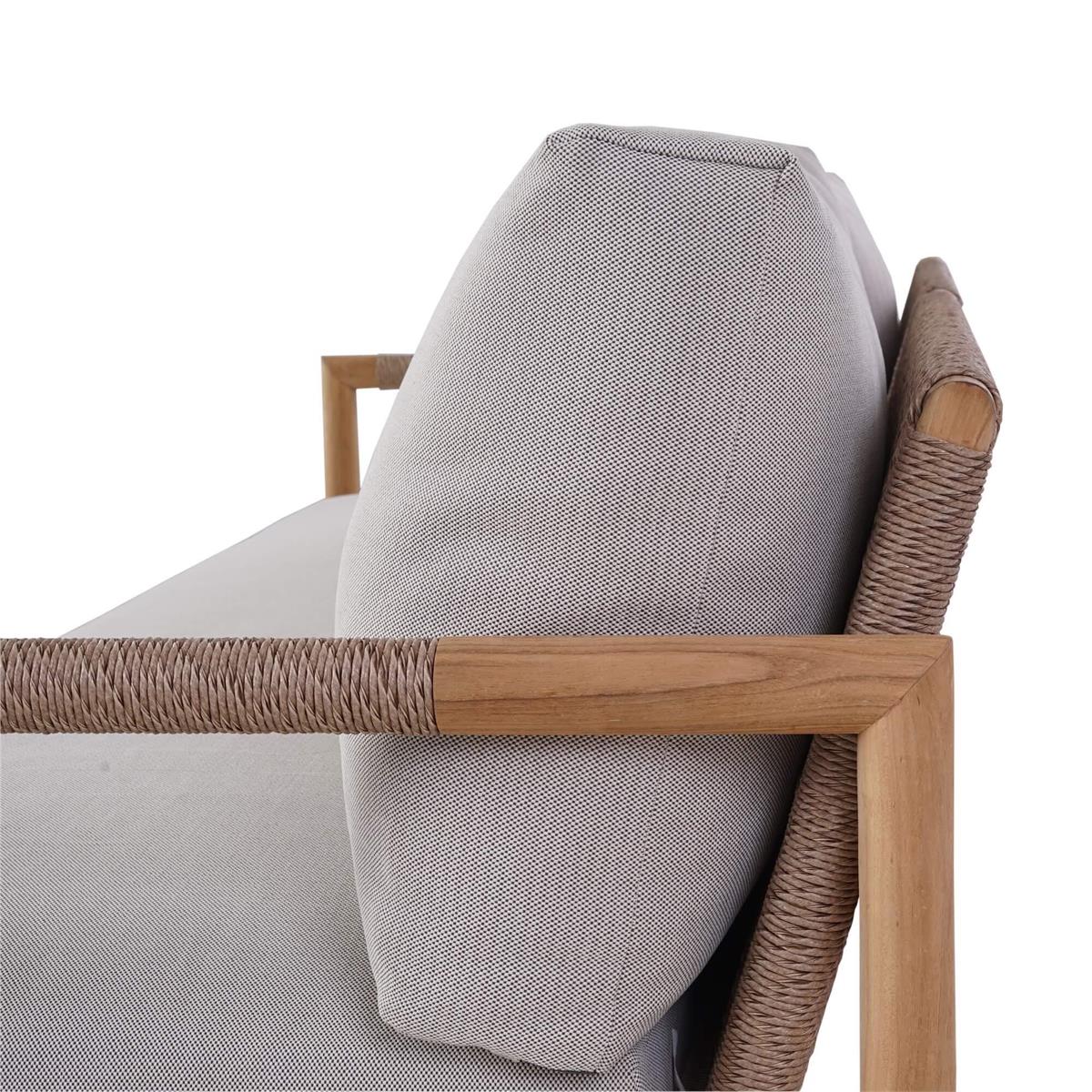 Bramble Jackson 3 Seater w/ Seat & Back Cushions - Outdoor Teak — Natural Teak Fine Sanded / Sunbrella Sand Cream