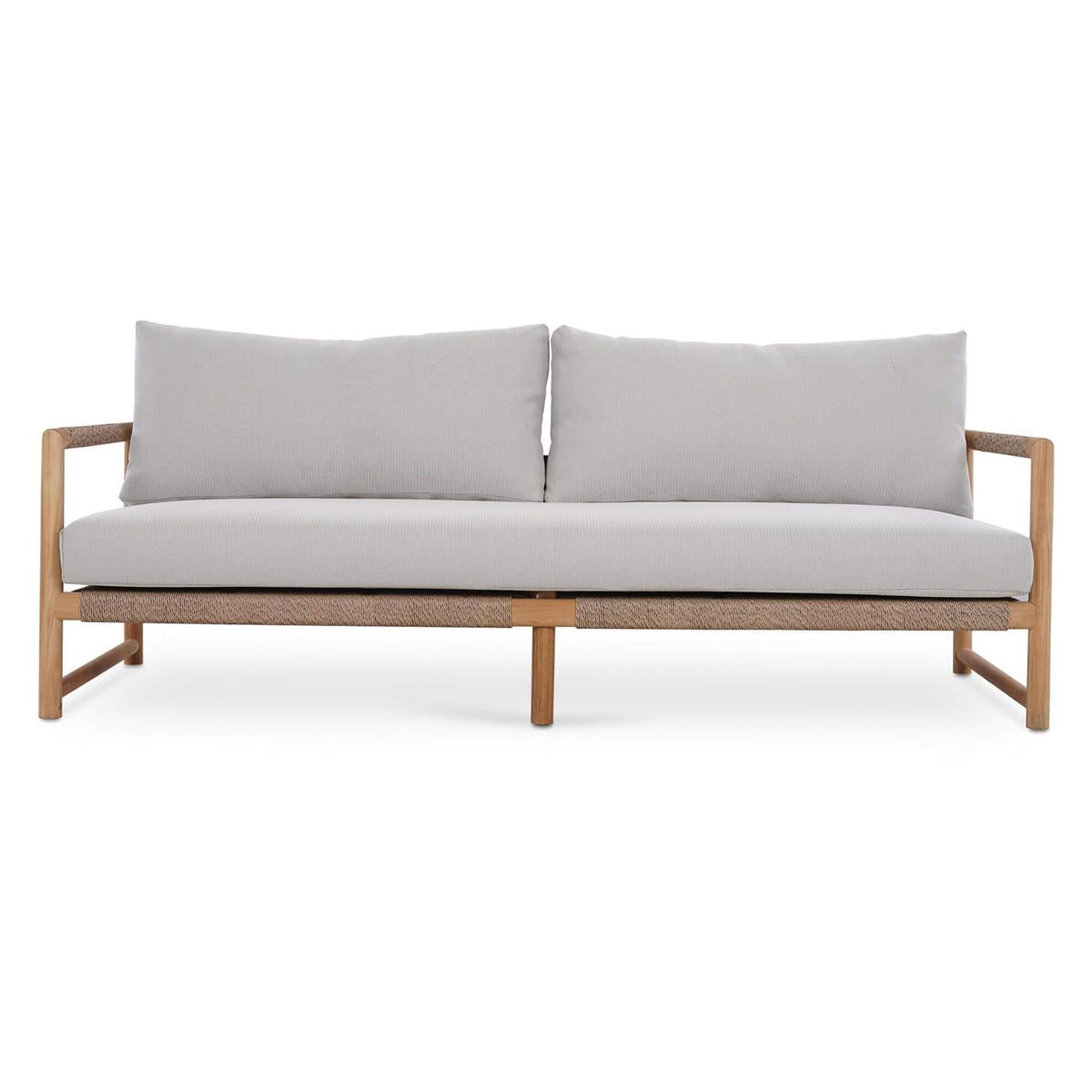 Bramble Jackson 3 Seater w/ Seat & Back Cushions - Outdoor Teak — Natural Teak Fine Sanded / Sunbrella Sand Cream