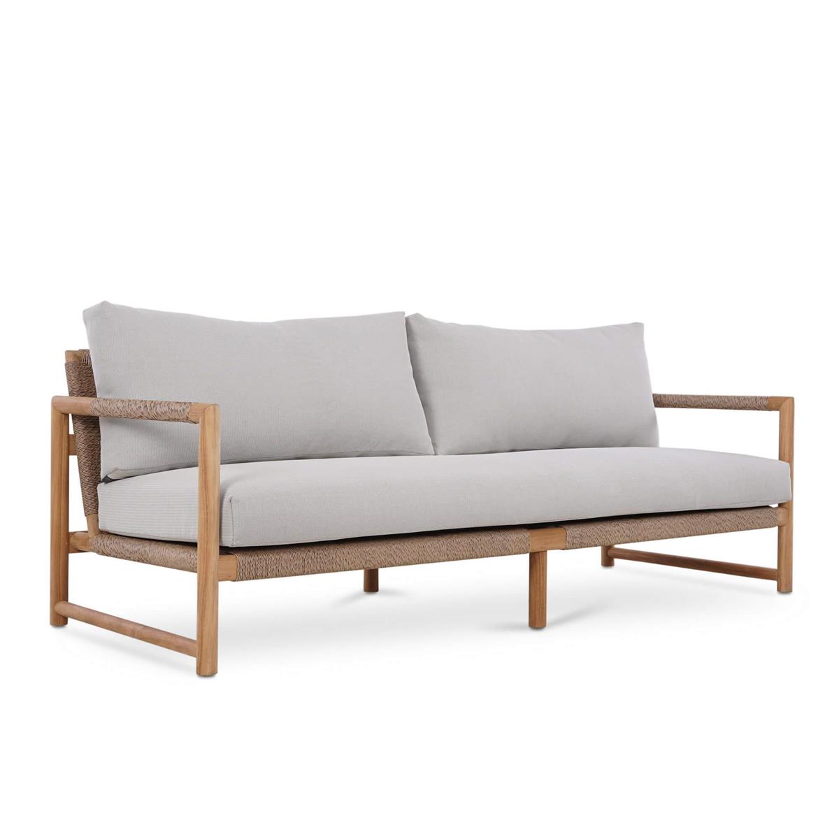 Bramble Jackson 3 Seater w/ Seat & Back Cushions - Outdoor Teak — Natural Teak Fine Sanded / Sunbrella Sand Cream