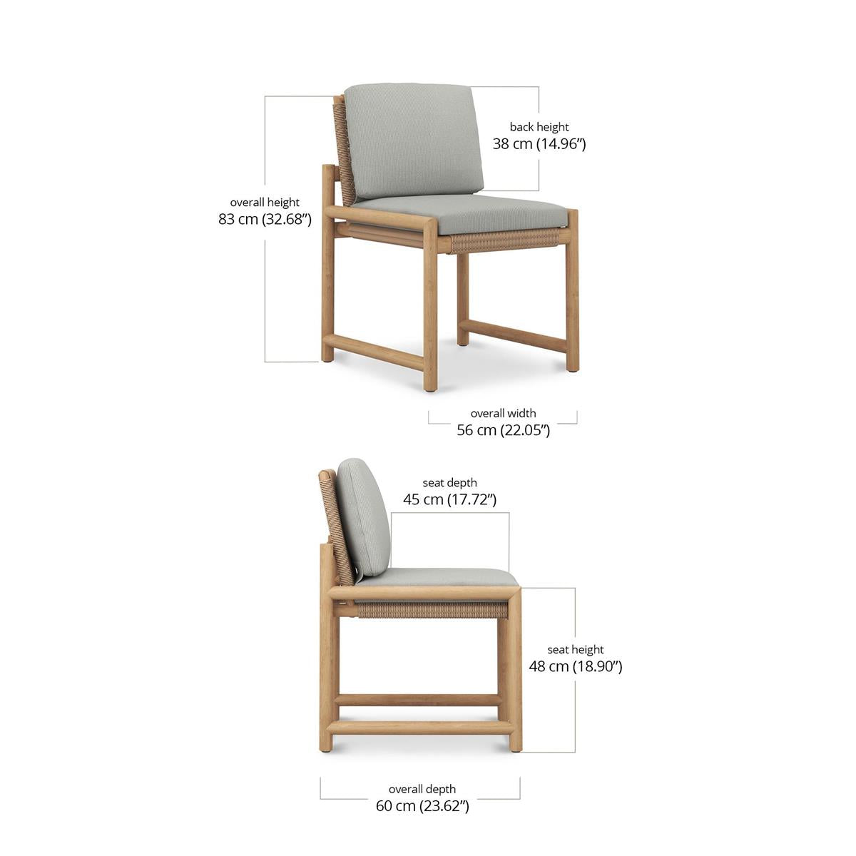 Bramble Jackson Side Chair w/ Seat & Back Cushions - Outdoor Teak — Natural Teak Fine Sanded / Sunbrella Sand Cream