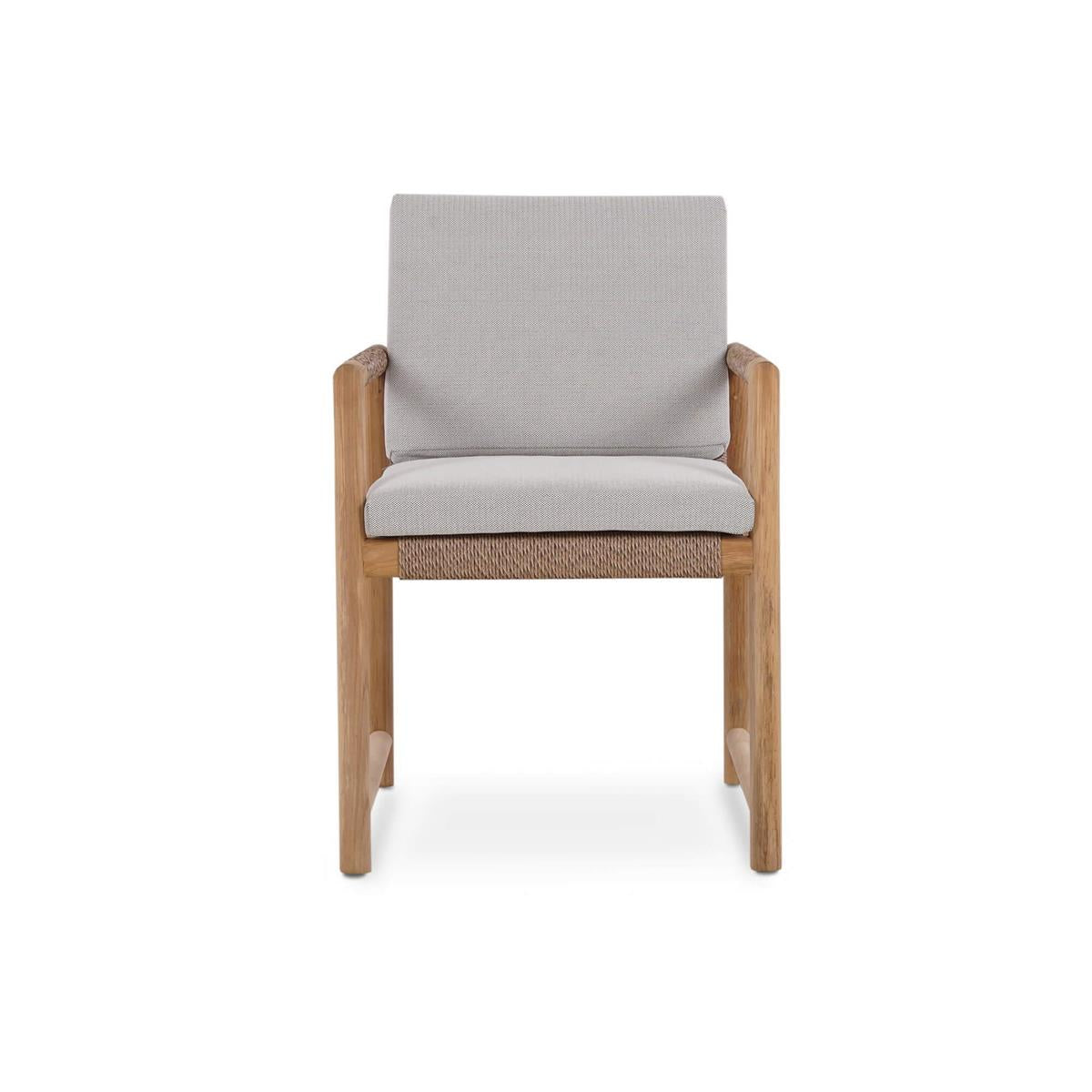 Bramble Jackson Dining Armchair w/ Seat & Back Cushions - Outdoor Teak — Natural Teak Fine Sanded / Sunbrella Sand Cream