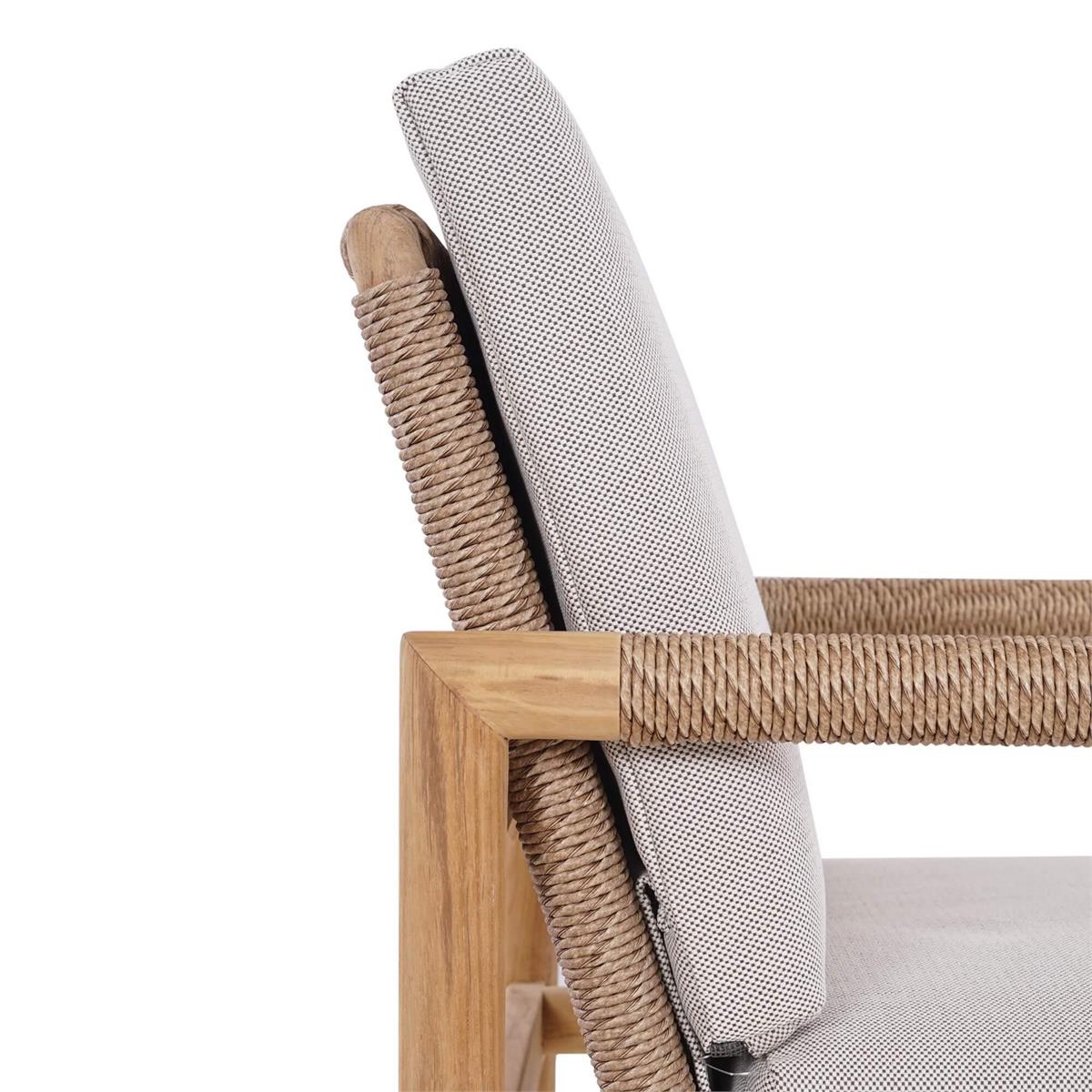 Bramble Jackson Dining Armchair w/ Seat & Back Cushions - Outdoor Teak — Natural Teak Fine Sanded / Sunbrella Sand Cream