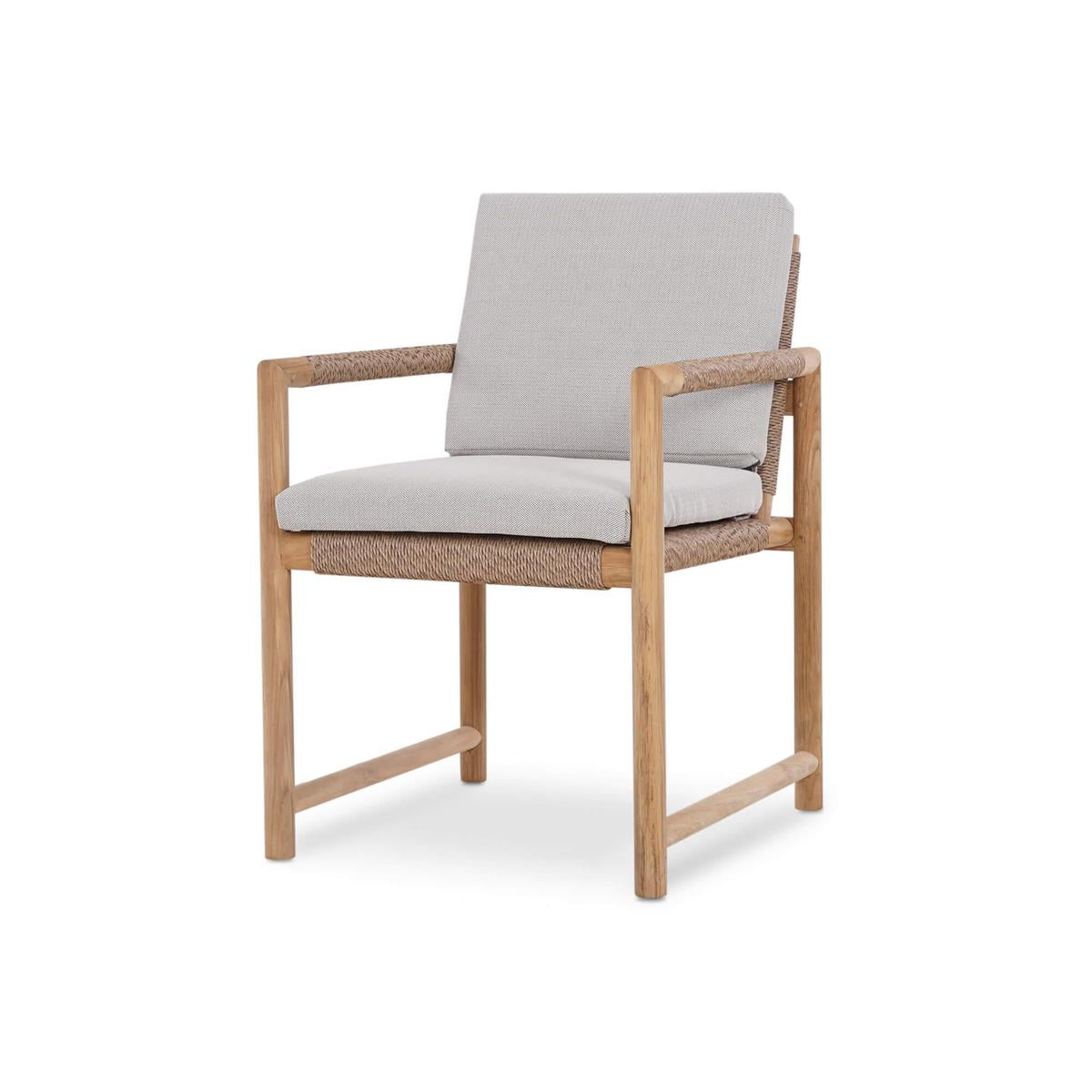 Bramble Jackson Dining Armchair w/ Seat & Back Cushions - Outdoor Teak — Natural Teak Fine Sanded / Sunbrella Sand Cream