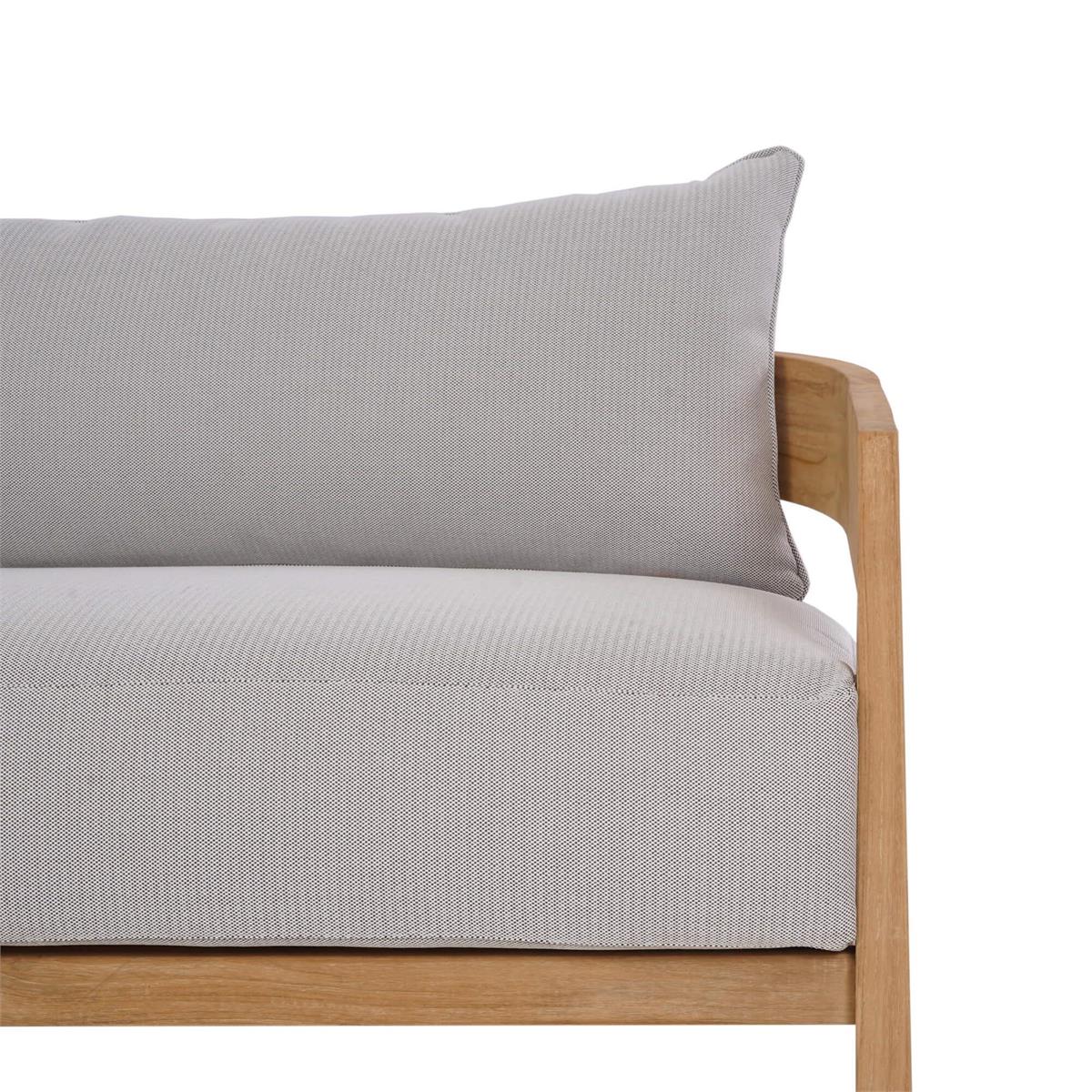 Bramble Raleigh Teak 3 Seater w/ Seat & Back Cushions - Outdoor Teak — Natural Teak Fine Sanded / Sunbrella Sand Cream