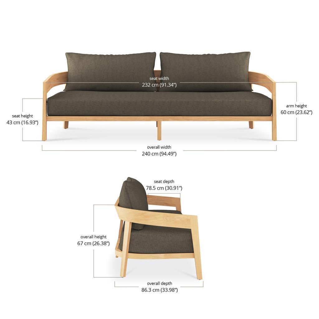 Bramble Raleigh Teak 3 Seater w/ Seat & Back Cushions - Outdoor Teak — Natural Teak Fine Sanded / Sunbrella Sand Cream