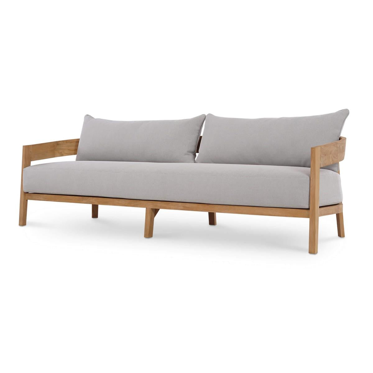 Bramble Raleigh Teak 3 Seater w/ Seat & Back Cushions - Outdoor Teak — Natural Teak Fine Sanded / Sunbrella Sand Cream