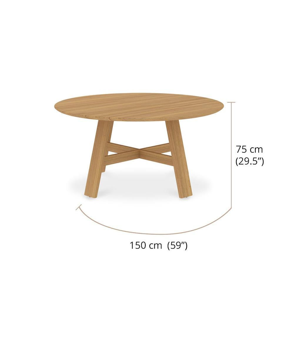 Bramble Sienna Round Dining Table 59'' - Outdoor Teak — Natural Teak Fine Sanded / Sunbrella Sand Cream