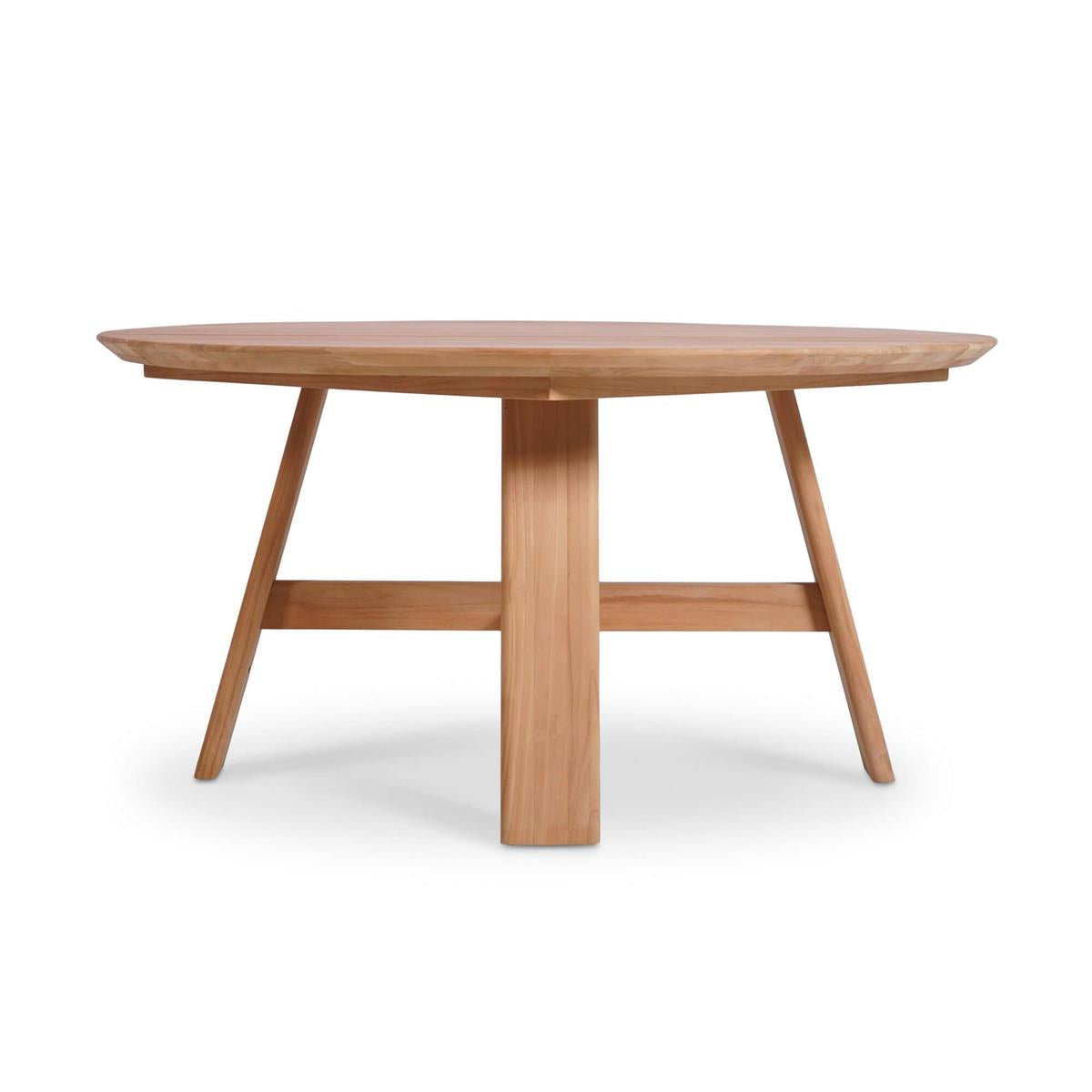 Bramble Sienna Round Dining Table 59'' - Outdoor Teak — Natural Teak Fine Sanded / Sunbrella Sand Cream