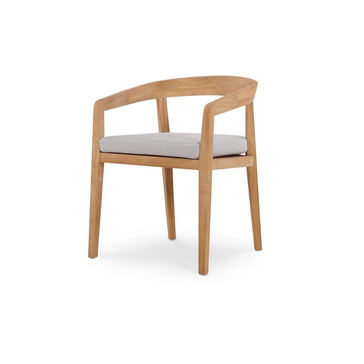 Bramble Raleigh Dining Chair w/ Seat Cushion - Outdoor Teak — Natural Teak Fine Sanded / Sunbrella Sand Cream