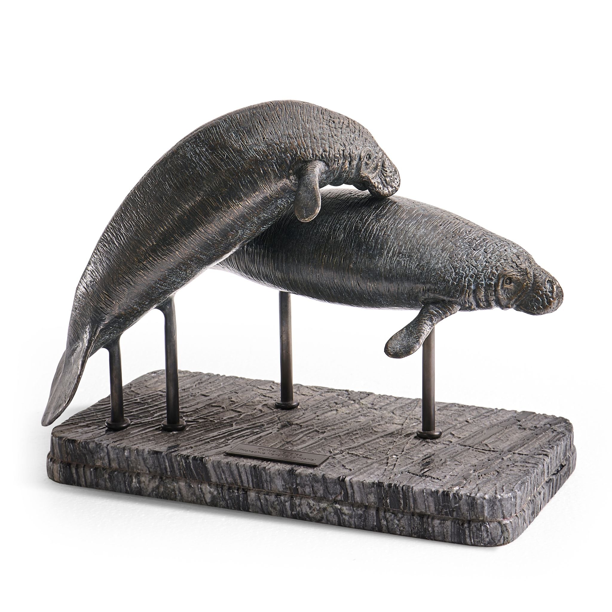 Jonathan Charles Raised Manatee Bronze Statue w Marble B