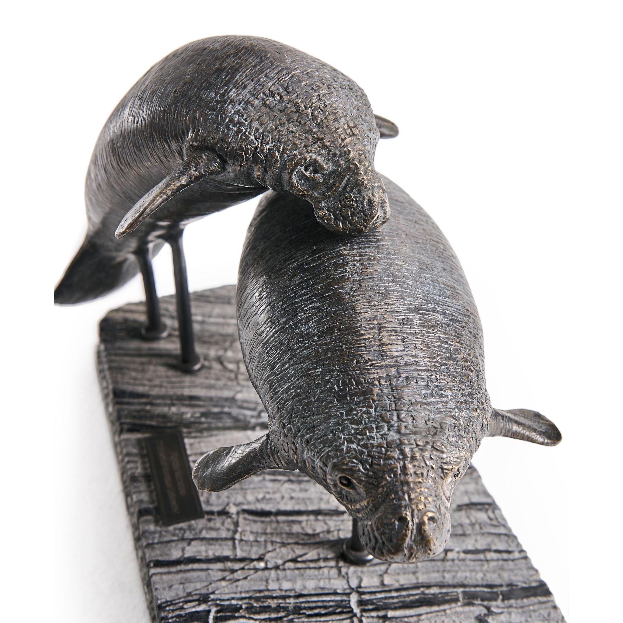 Jonathan Charles Raised Manatee Bronze Statue w Marble B