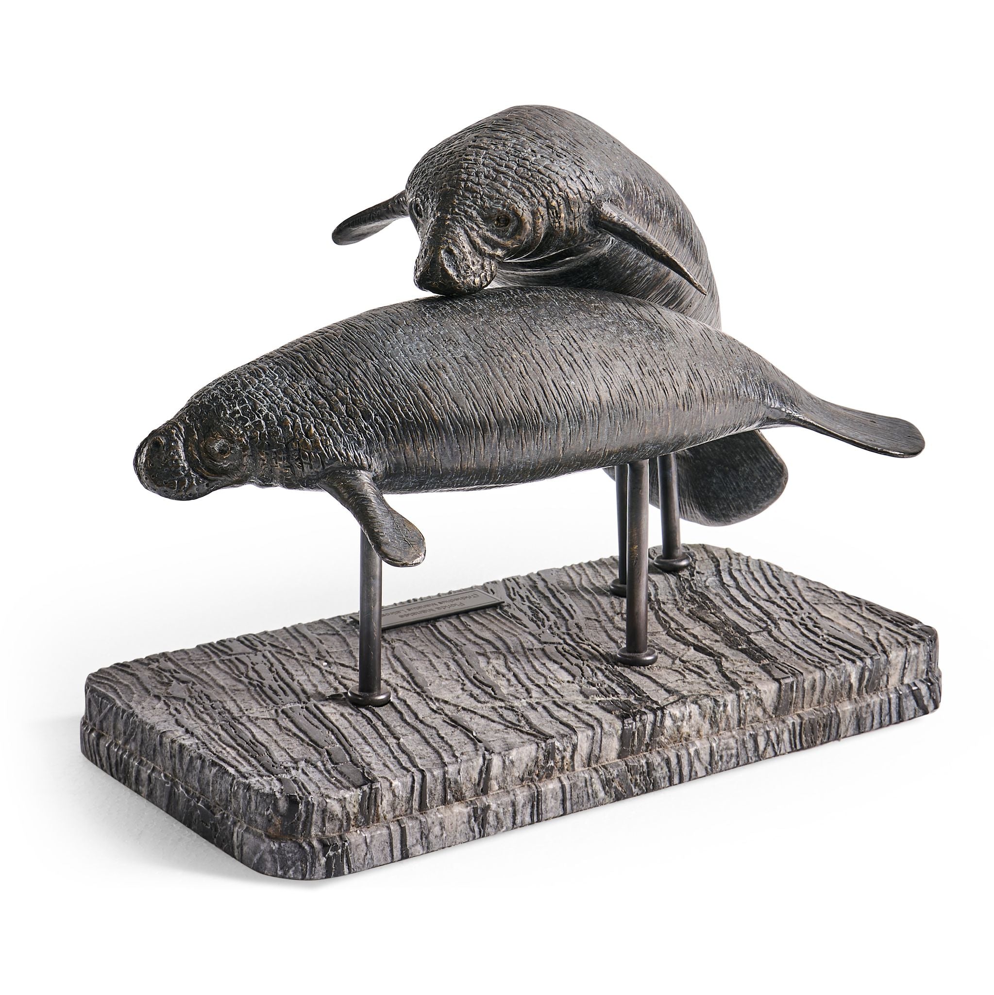 Jonathan Charles Raised Manatee Bronze Statue w Marble B
