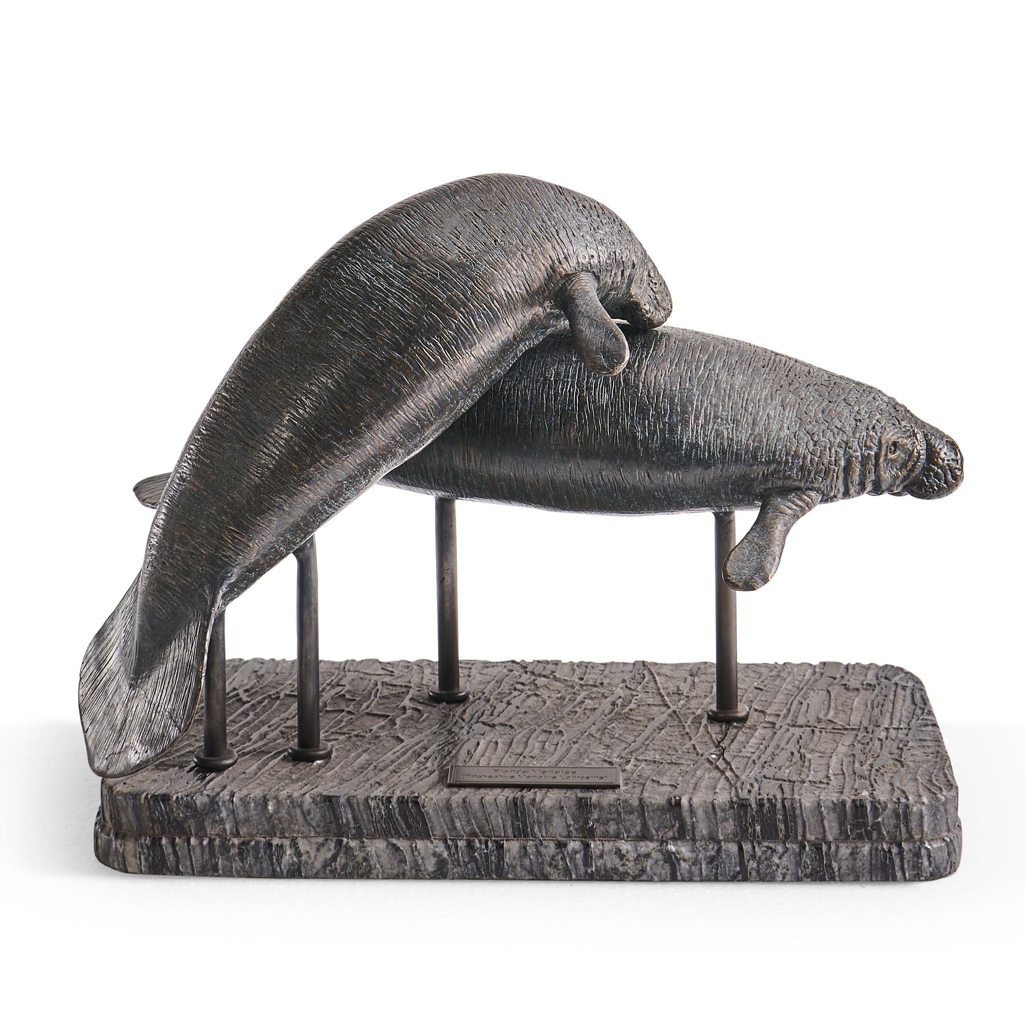 Jonathan Charles Raised Manatee Bronze Statue w Marble B