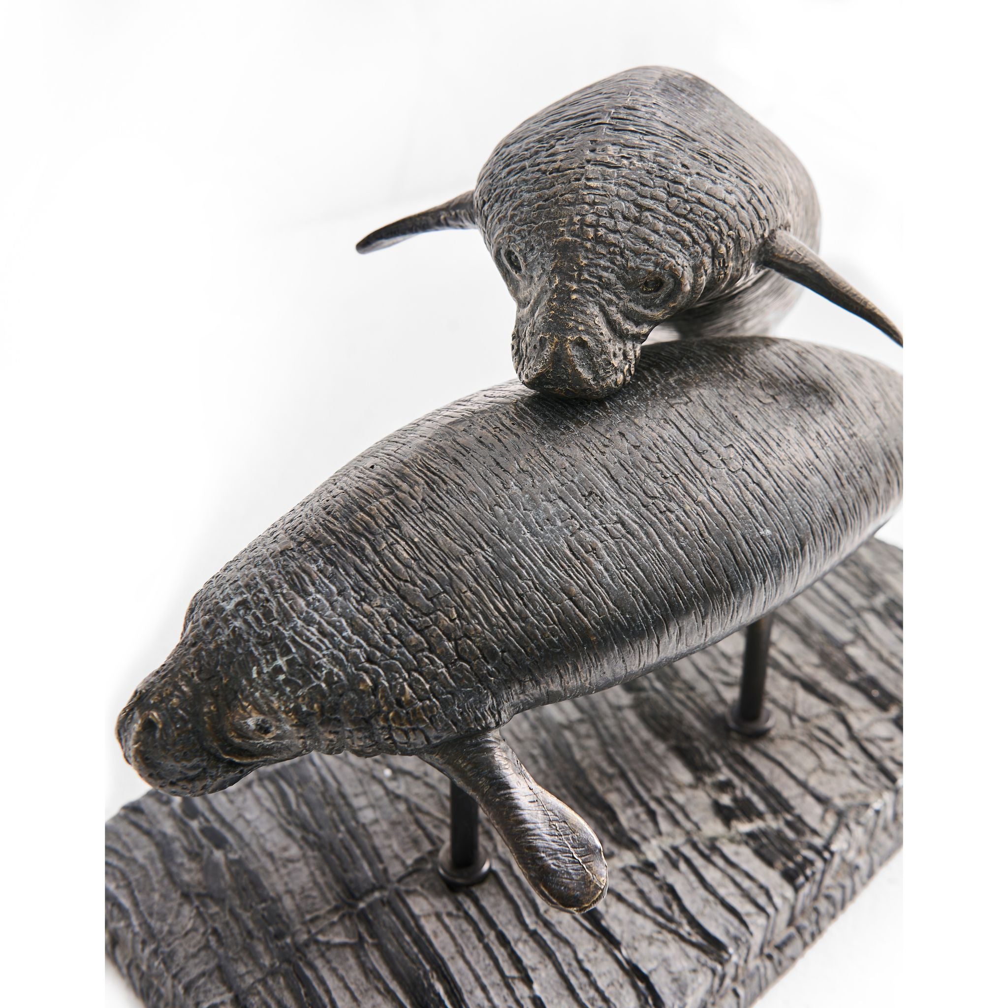 Jonathan Charles Raised Manatee Bronze Statue w Marble B