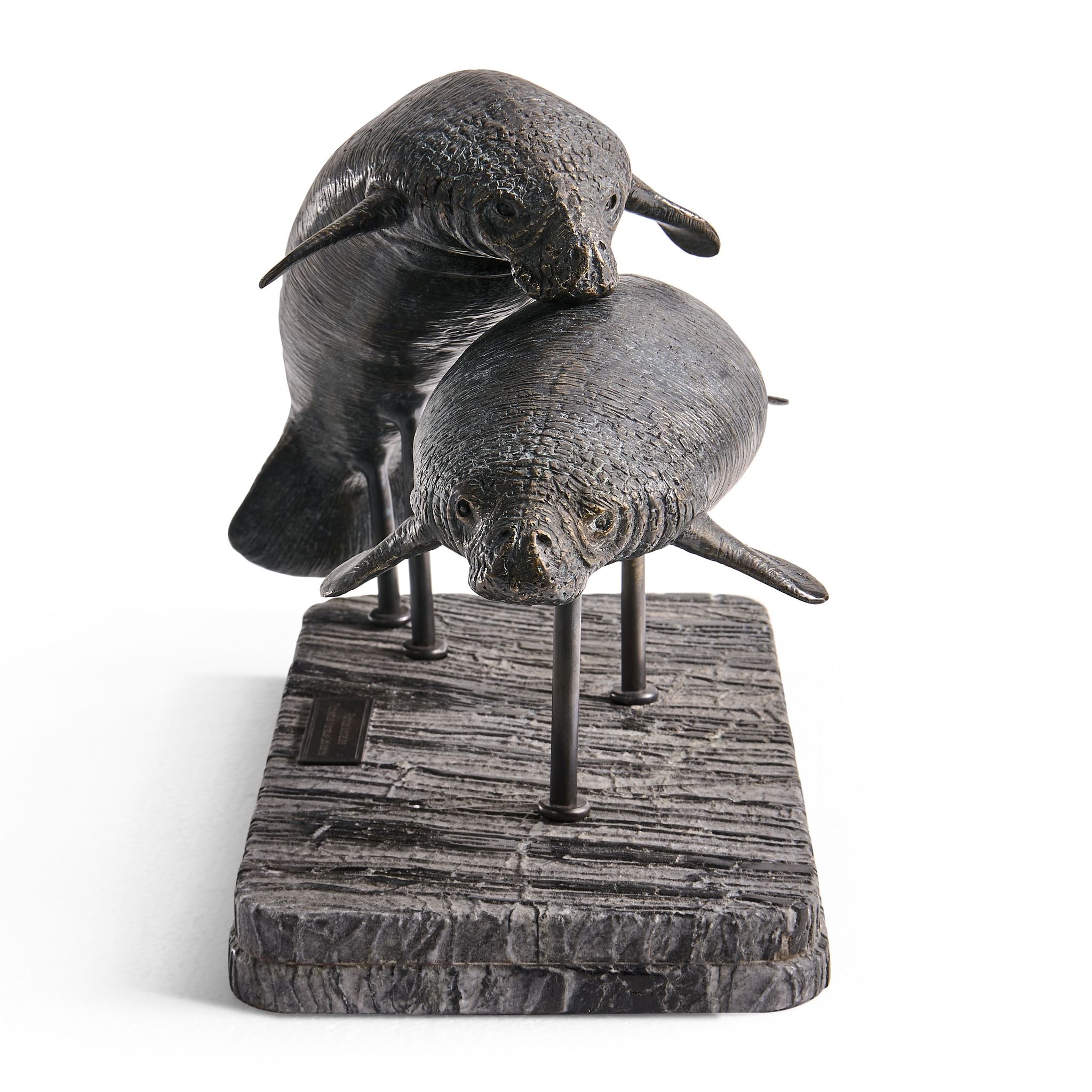 Jonathan Charles Raised Manatee Bronze Statue w Marble B