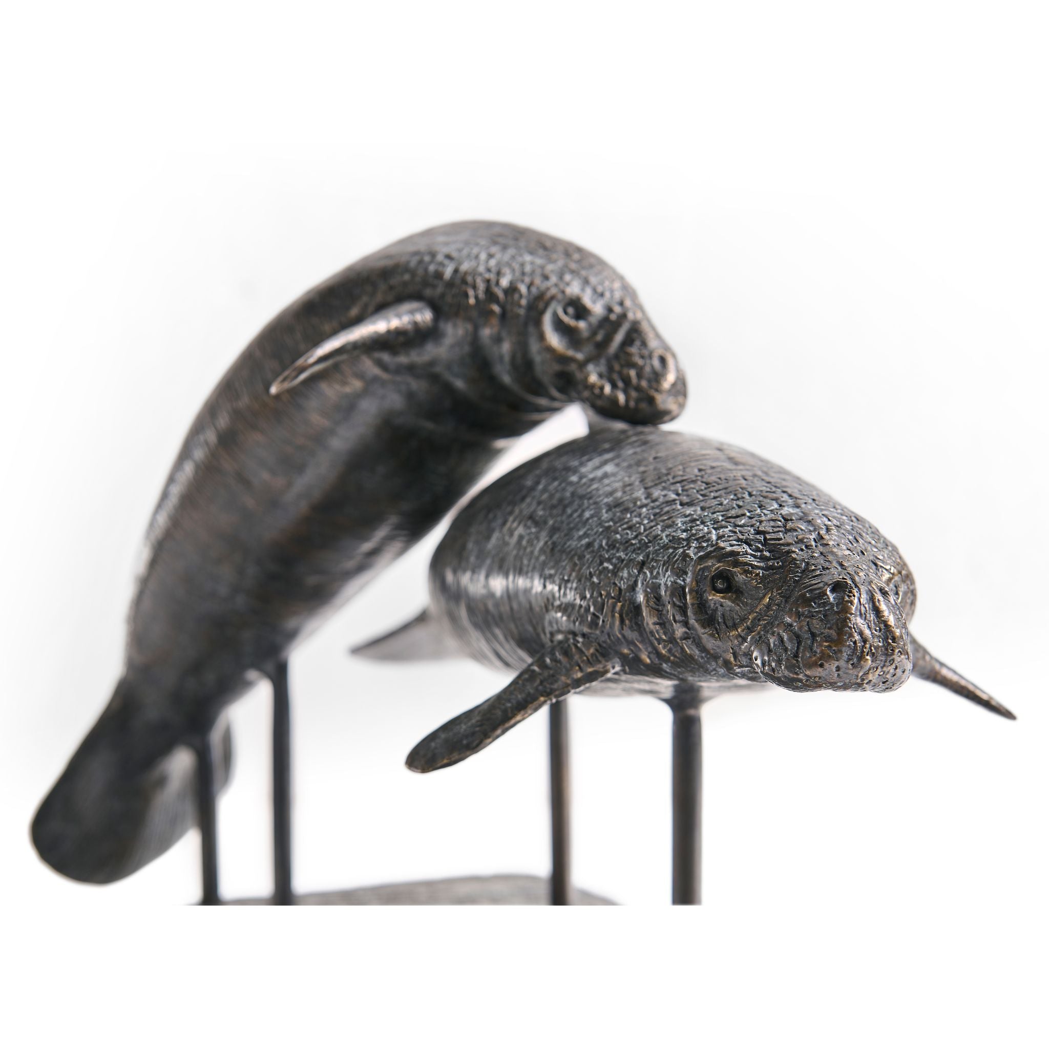 Jonathan Charles Raised Manatee Bronze Statue w Marble B