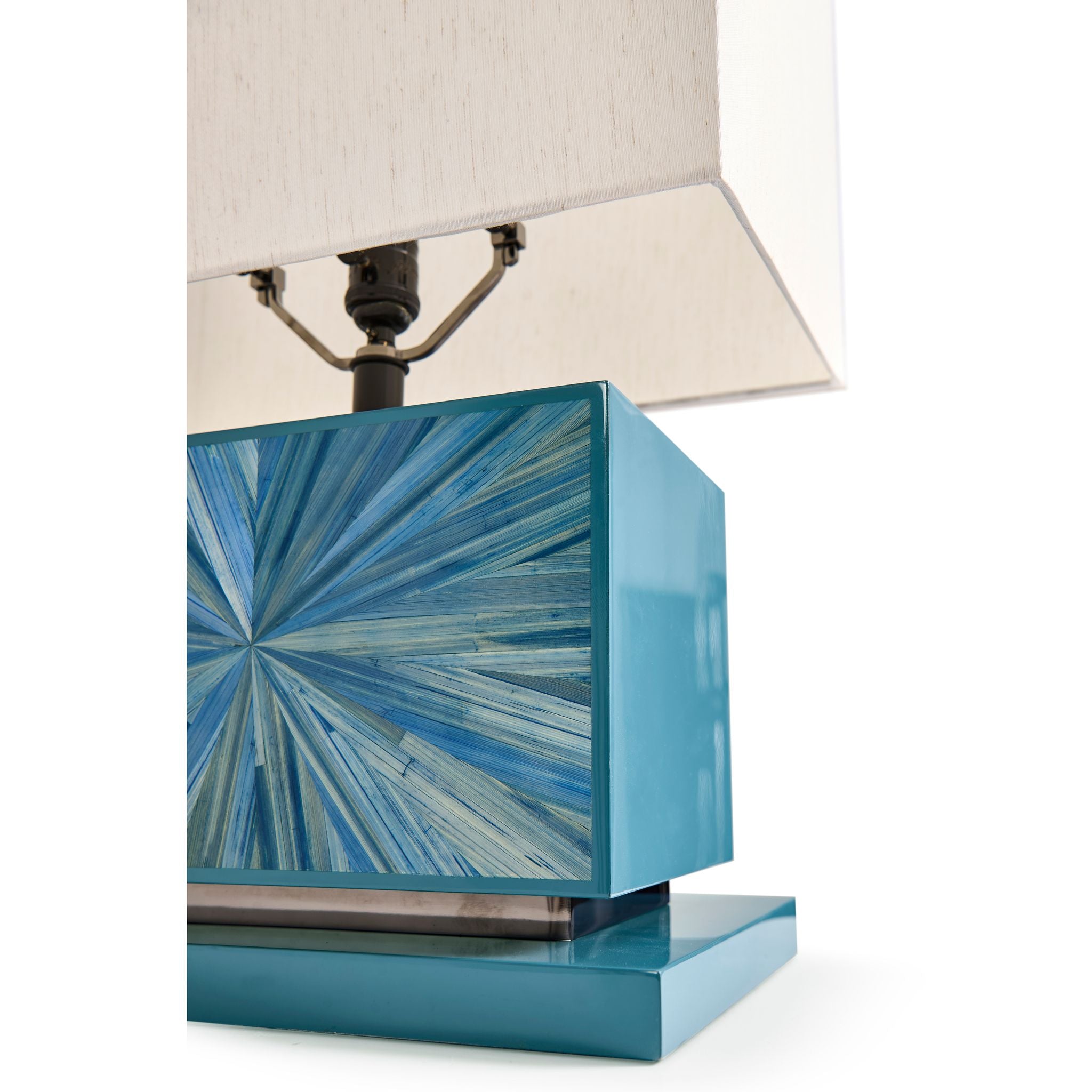 Jonathan Charles JC Modern Horizontal Table Lamp — Azure Blue Straw