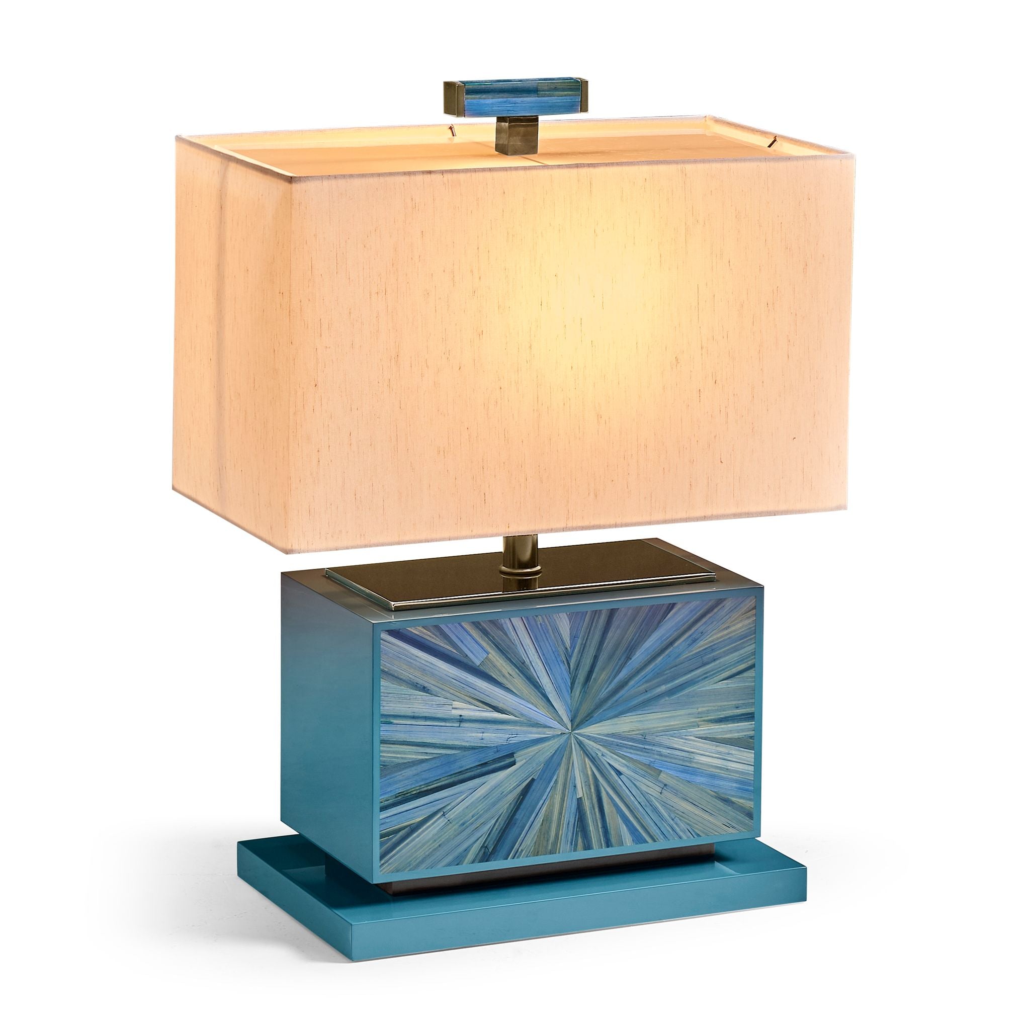 Jonathan Charles JC Modern Horizontal Table Lamp — Azure Blue Straw