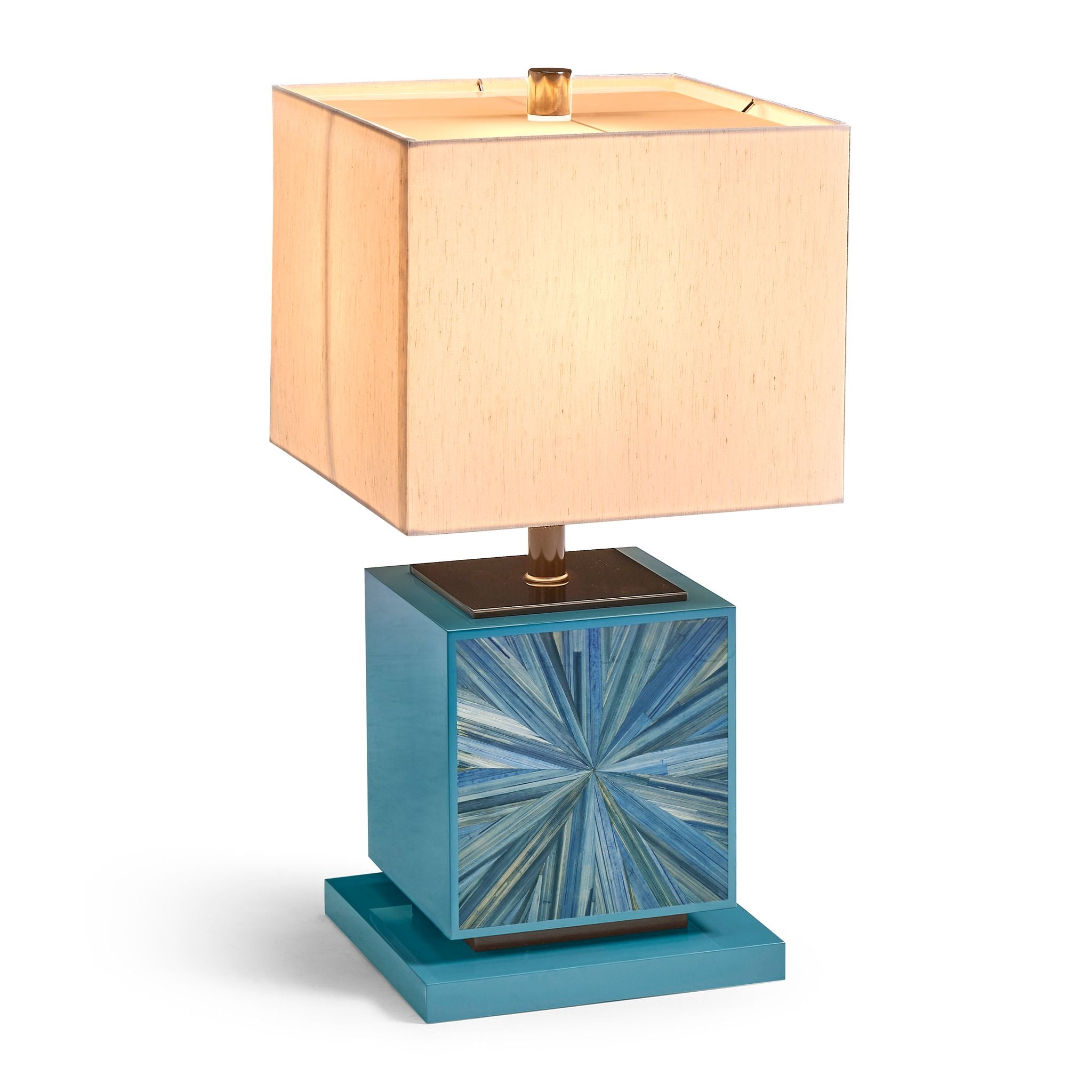Jonathan Charles JC Modern Cube Table Lamp — Azure Blue Straw