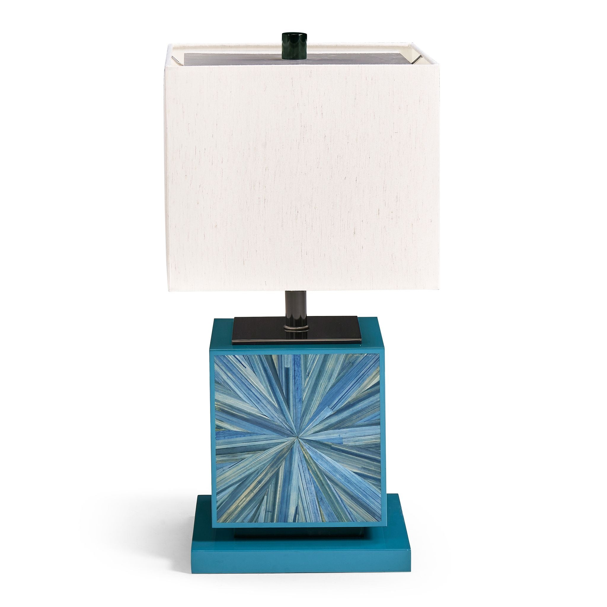 Jonathan Charles JC Modern Cube Table Lamp — Azure Blue Straw