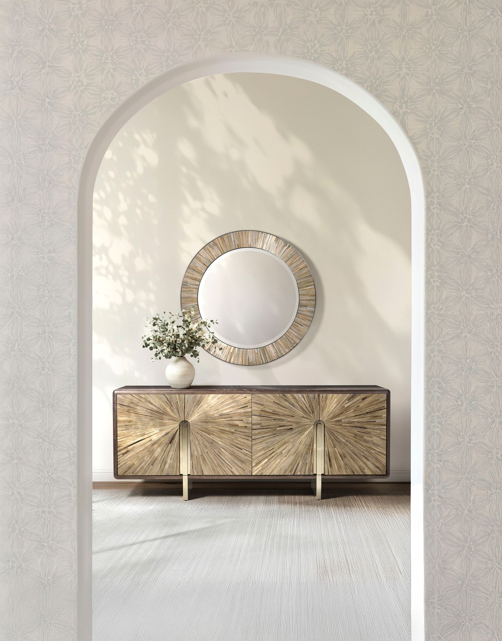 Jonathan Charles JC Modern Round Mirror — Natural Straw