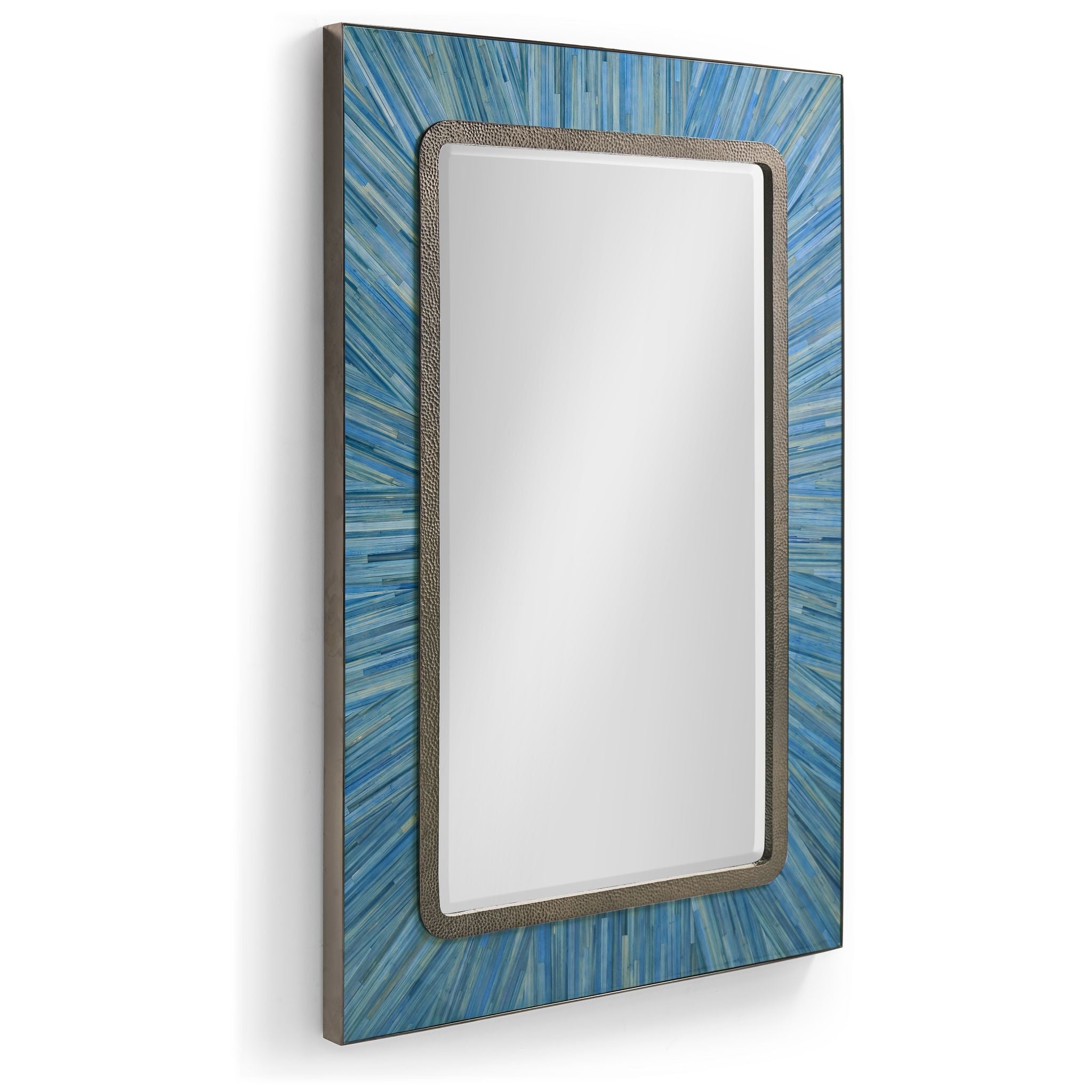 Jonathan Charles JC Modern Rectangular Wall Mirror — Azure Blue Straw