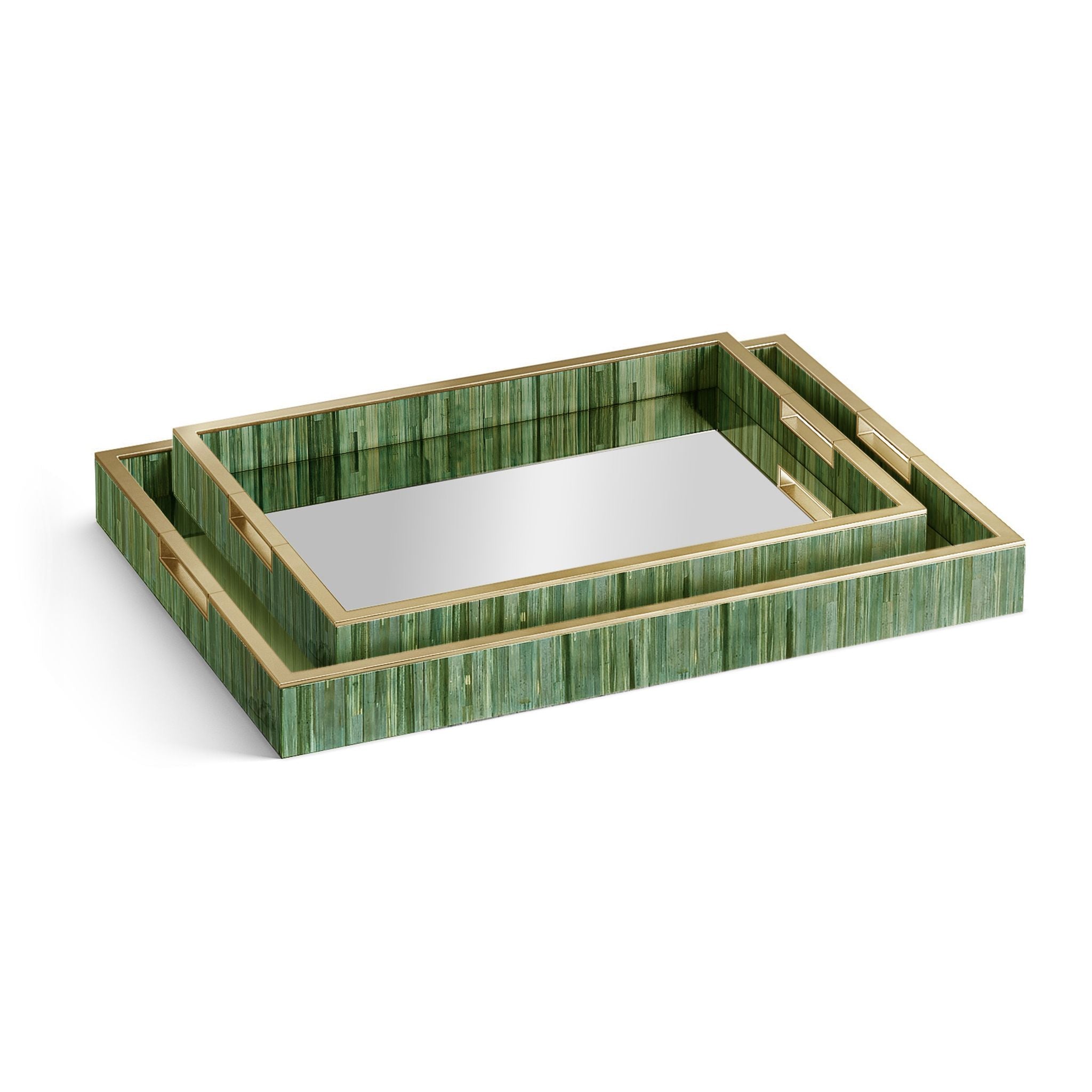 Jonathan Charles JC Modern Rectangular Tray Set of 2 — Jade Green Straw