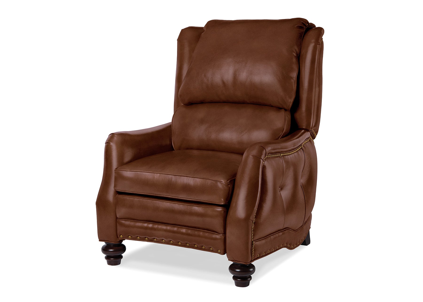 Brown leather recliner chair on a white background