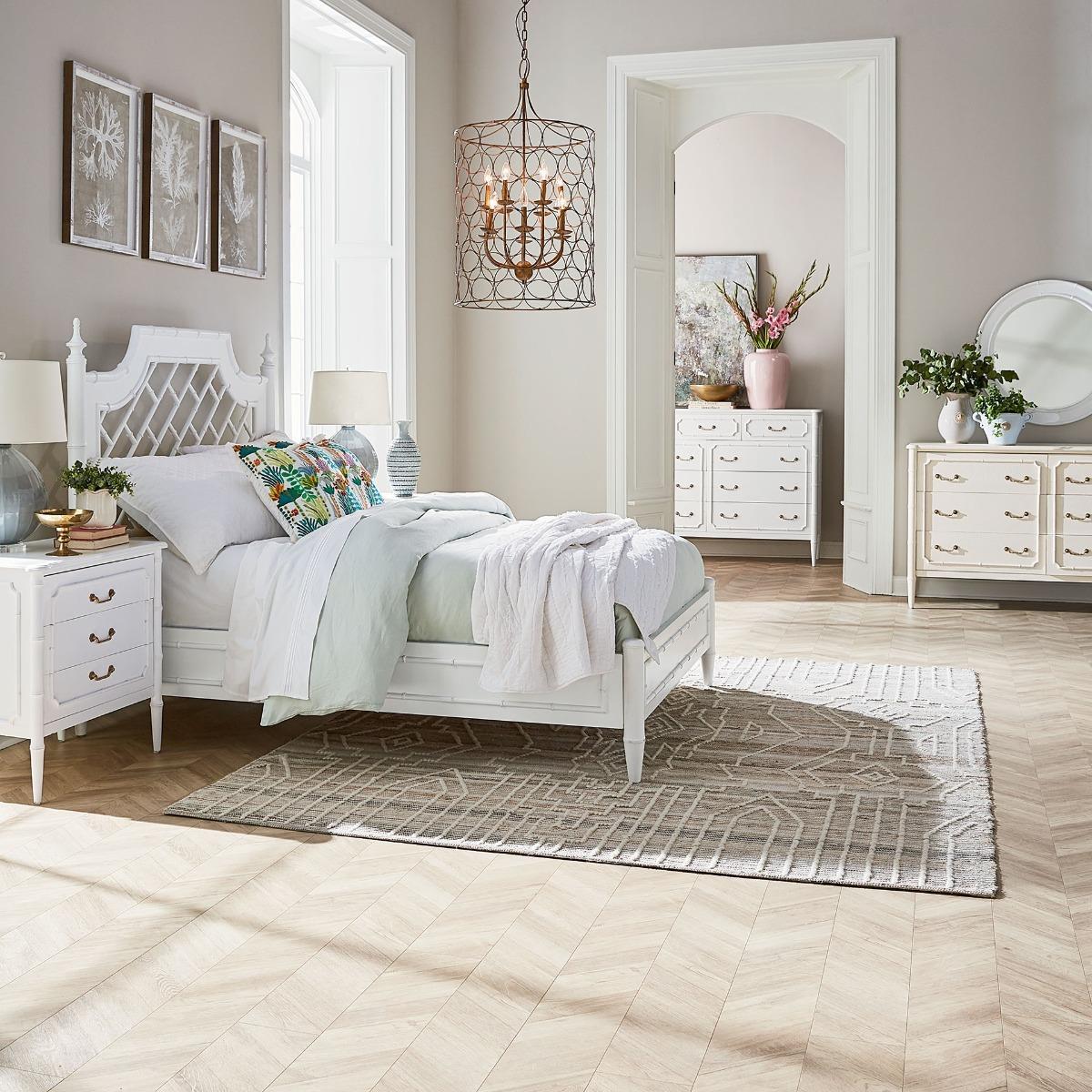 Bramble Chelsea 3 Drawer Bedside Table — Architectural White / Light Distressed