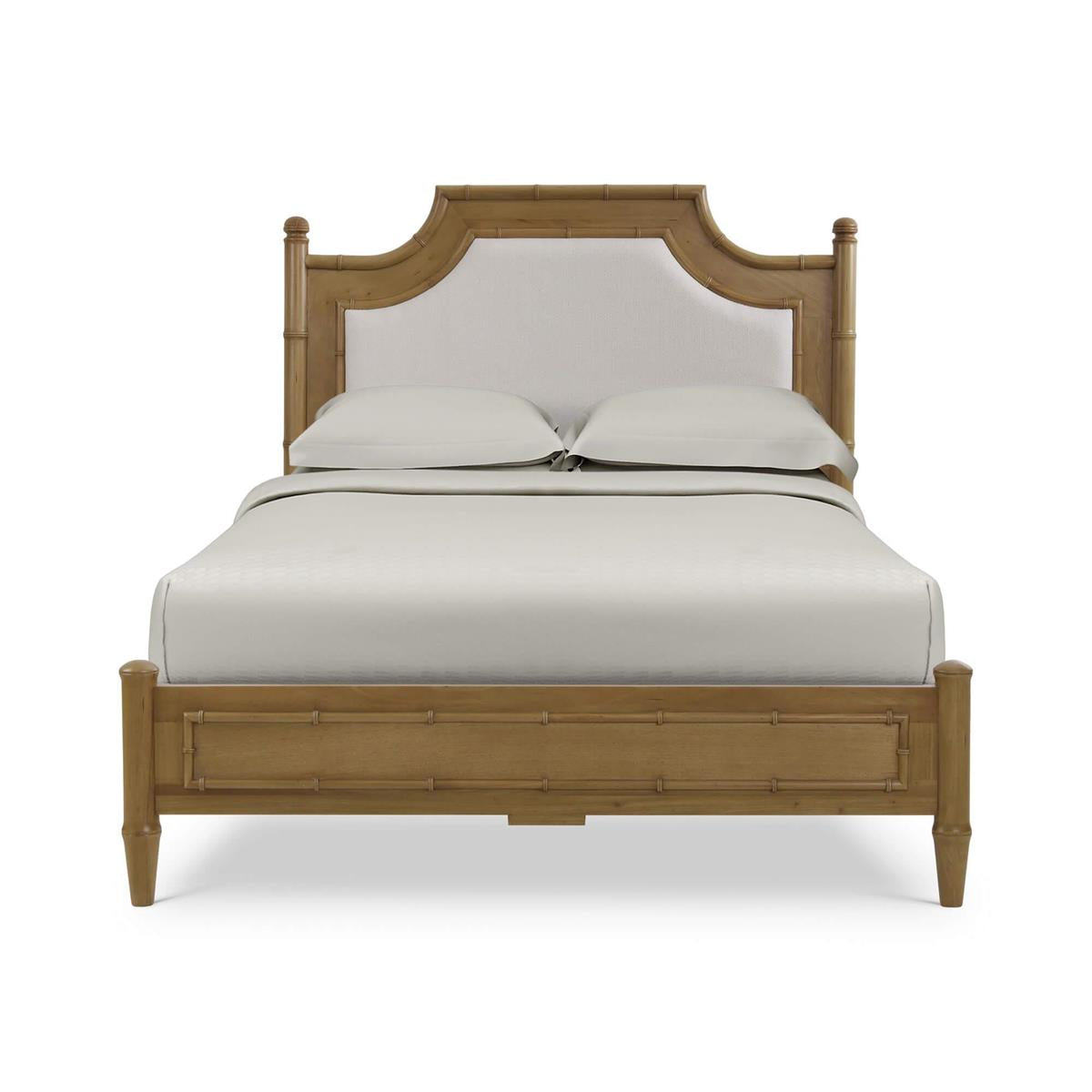 Bramble Chelsea Upholstered Bed Queen — Antique French Oak / Dinara Natural