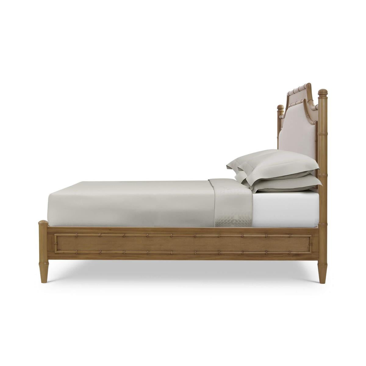 Bramble Chelsea Upholstered Bed Queen — Antique French Oak / Dinara Natural
