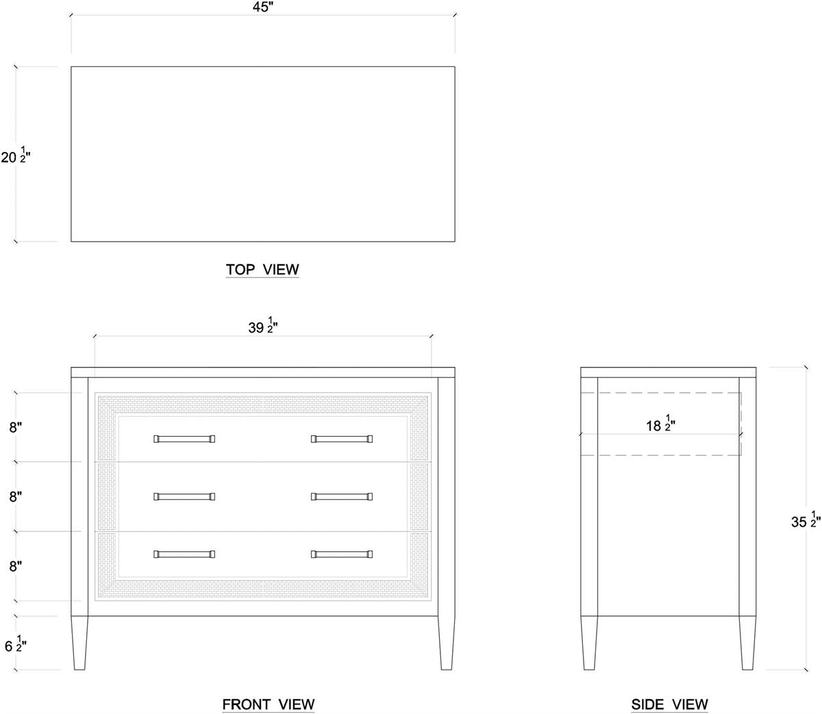 Bramble Belgravia 3 Drawer Dresser — Sandbar / Rattan White