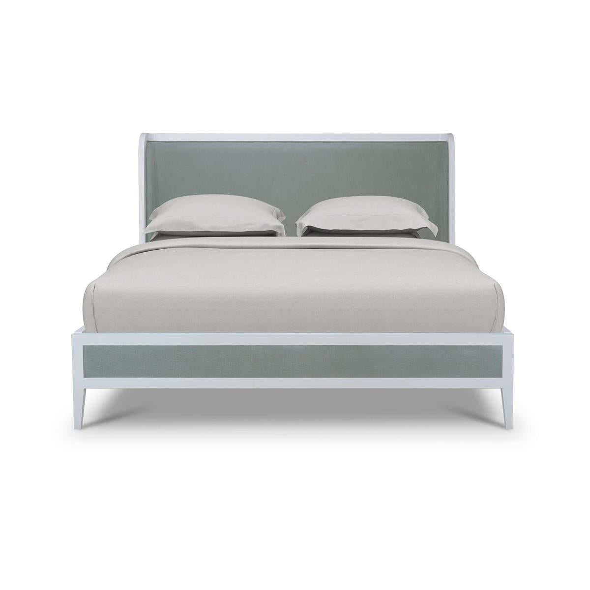 Bramble Mornington King Upholstered & Linen Wrapped Bed w/ True White Frame Yuko Sky Performance Fabric & Pale Blue Linen — True White * / Yuko Sky