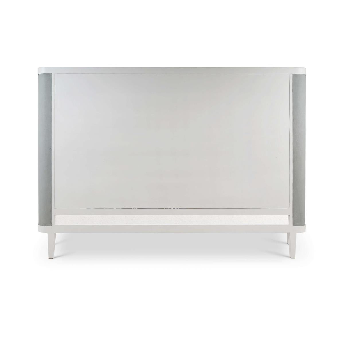 Bramble Mornington King Upholstered & Linen Wrapped Bed w/ True White Frame Yuko Sky Performance Fabric & Pale Blue Linen — True White * / Yuko Sky