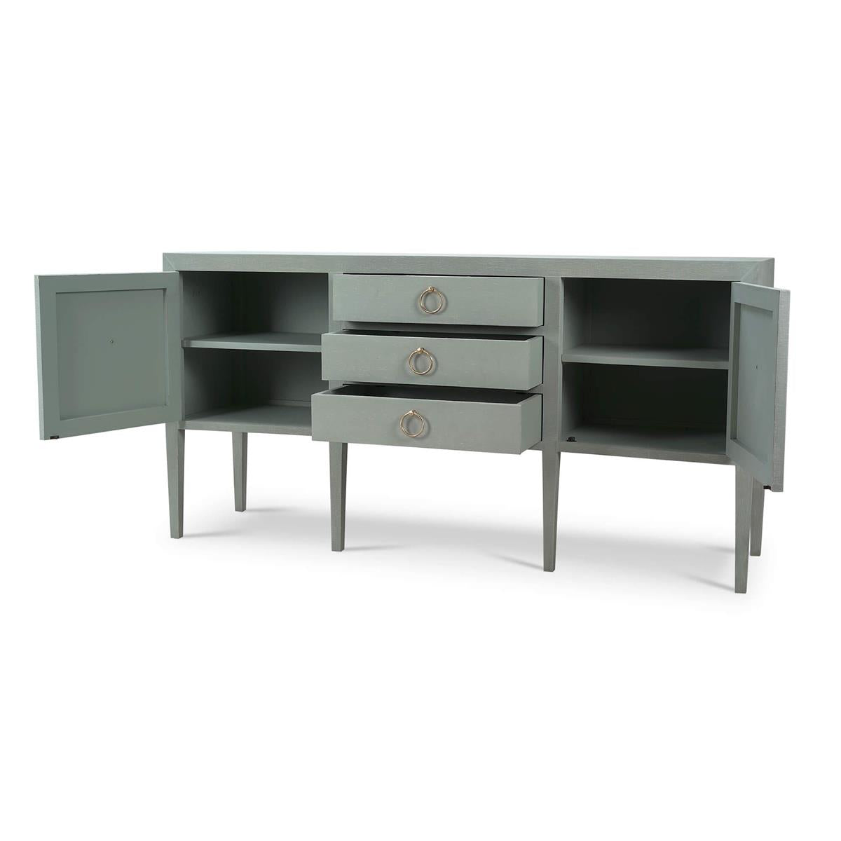 Bramble Westminster Concave Linen Wrapped Sideboard — Linen Pale Blue * lightly sanded to give a light weathered appearance.