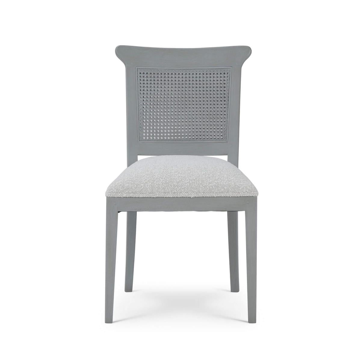 Bramble Gustavian Dining Chair w/ Rattan Back — Grey Charleston / Boucle Sand