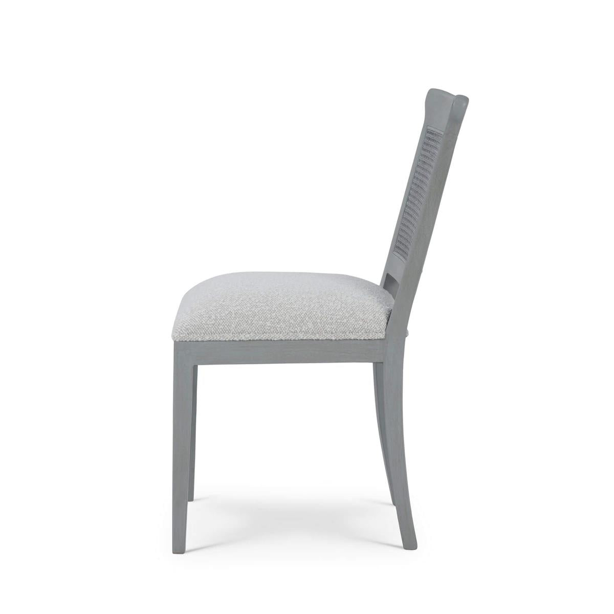 Bramble Gustavian Dining Chair w/ Rattan Back — Grey Charleston / Boucle Sand