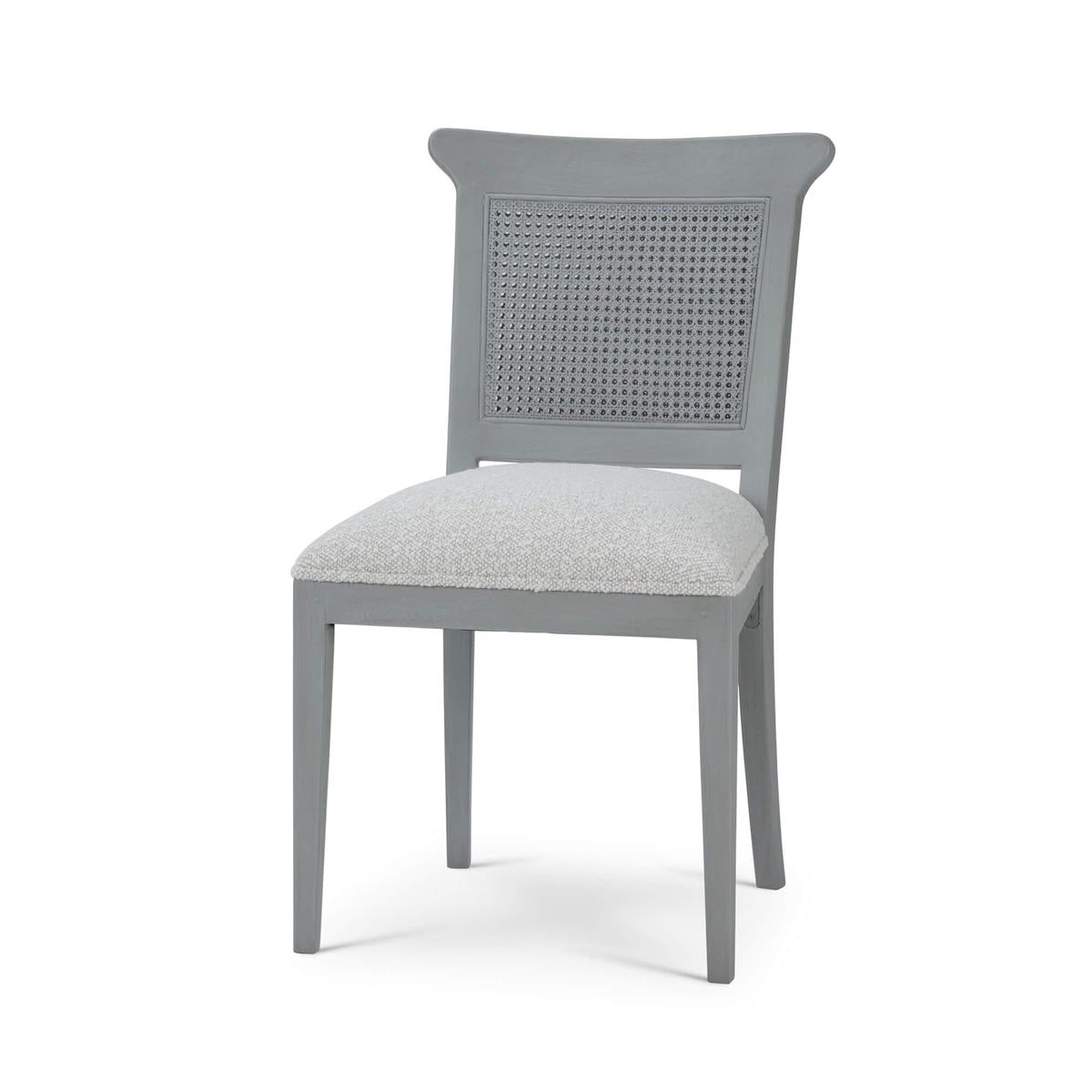 Bramble Gustavian Dining Chair w/ Rattan Back — Grey Charleston / Boucle Sand