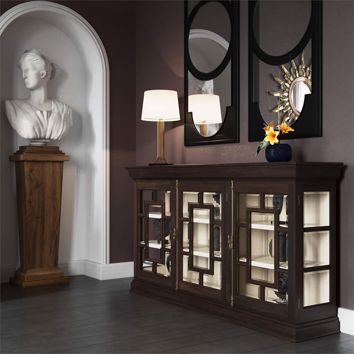 Bramble Bruges 3 Door Credenza — Dark Walnut / Putty