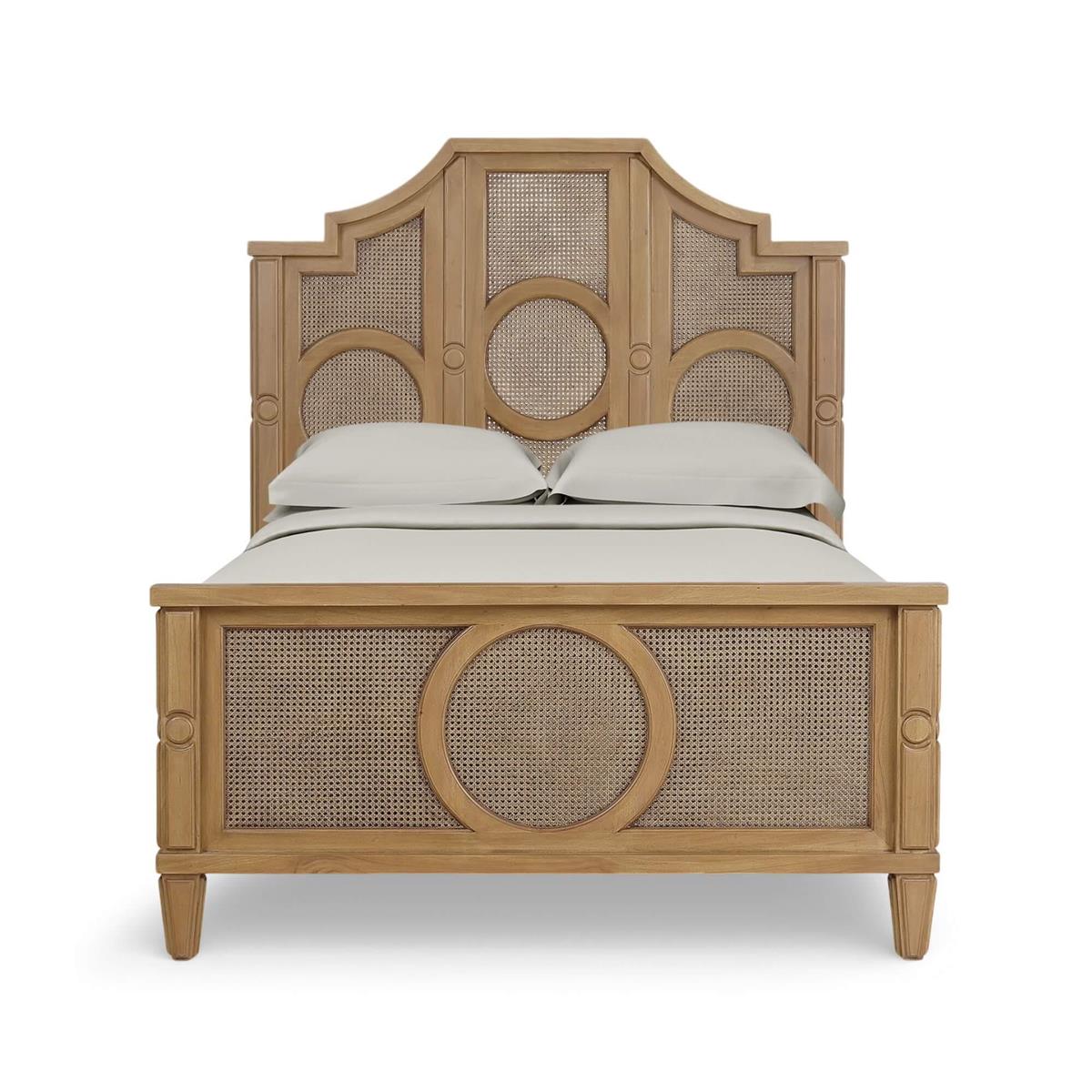Bramble Chalfont Rattan Bed Queen — Antique French Oak / Rattan Glaze
