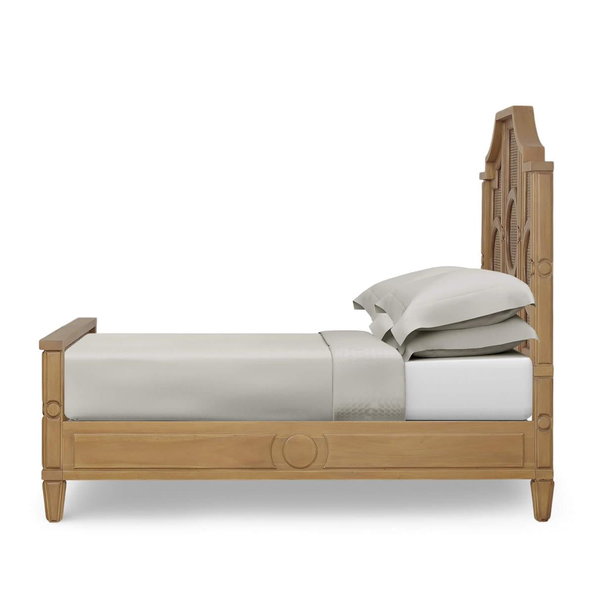 Bramble Chalfont Rattan Bed Queen — Antique French Oak / Rattan Glaze