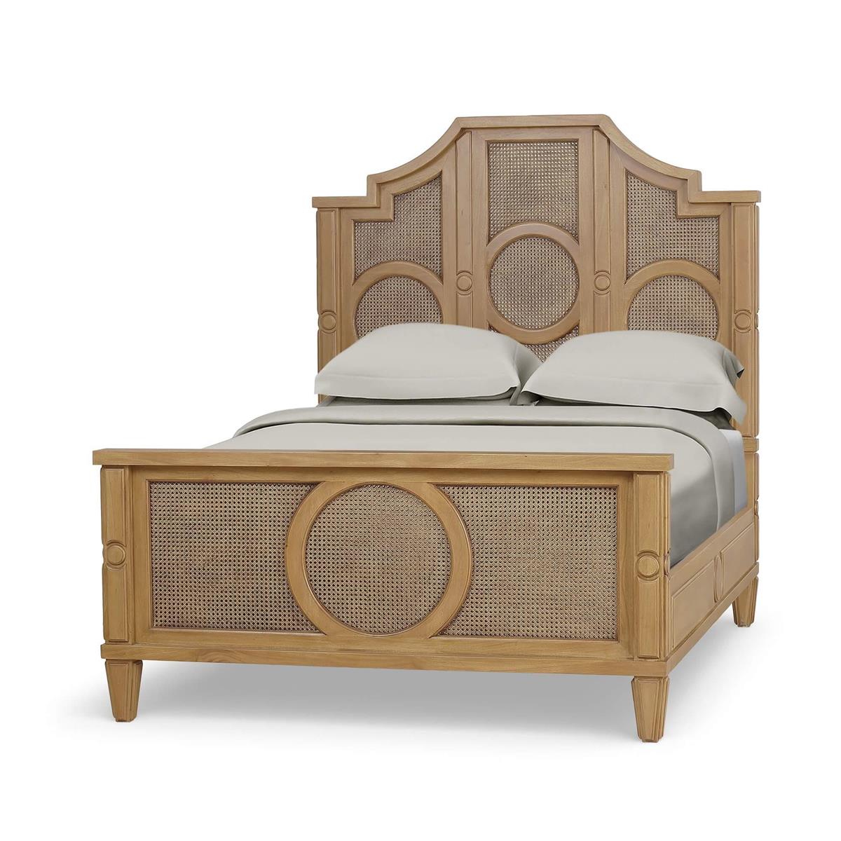 Bramble Chalfont Rattan Bed Queen — Antique French Oak / Rattan Glaze