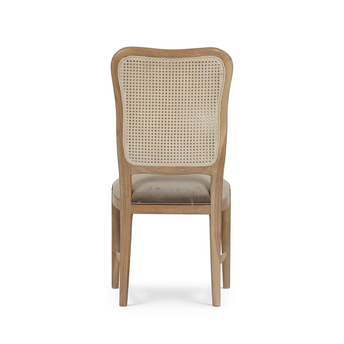 Bramble Laurna Upholstered Teak Dining Chair w/ Rattan Back — Teak White Wash / Espresso Brown Velvet