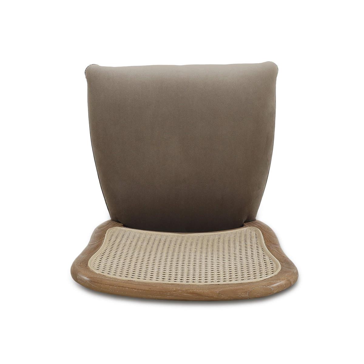 Bramble Laurna Upholstered Teak Dining Chair w/ Rattan Back — Teak White Wash / Espresso Brown Velvet